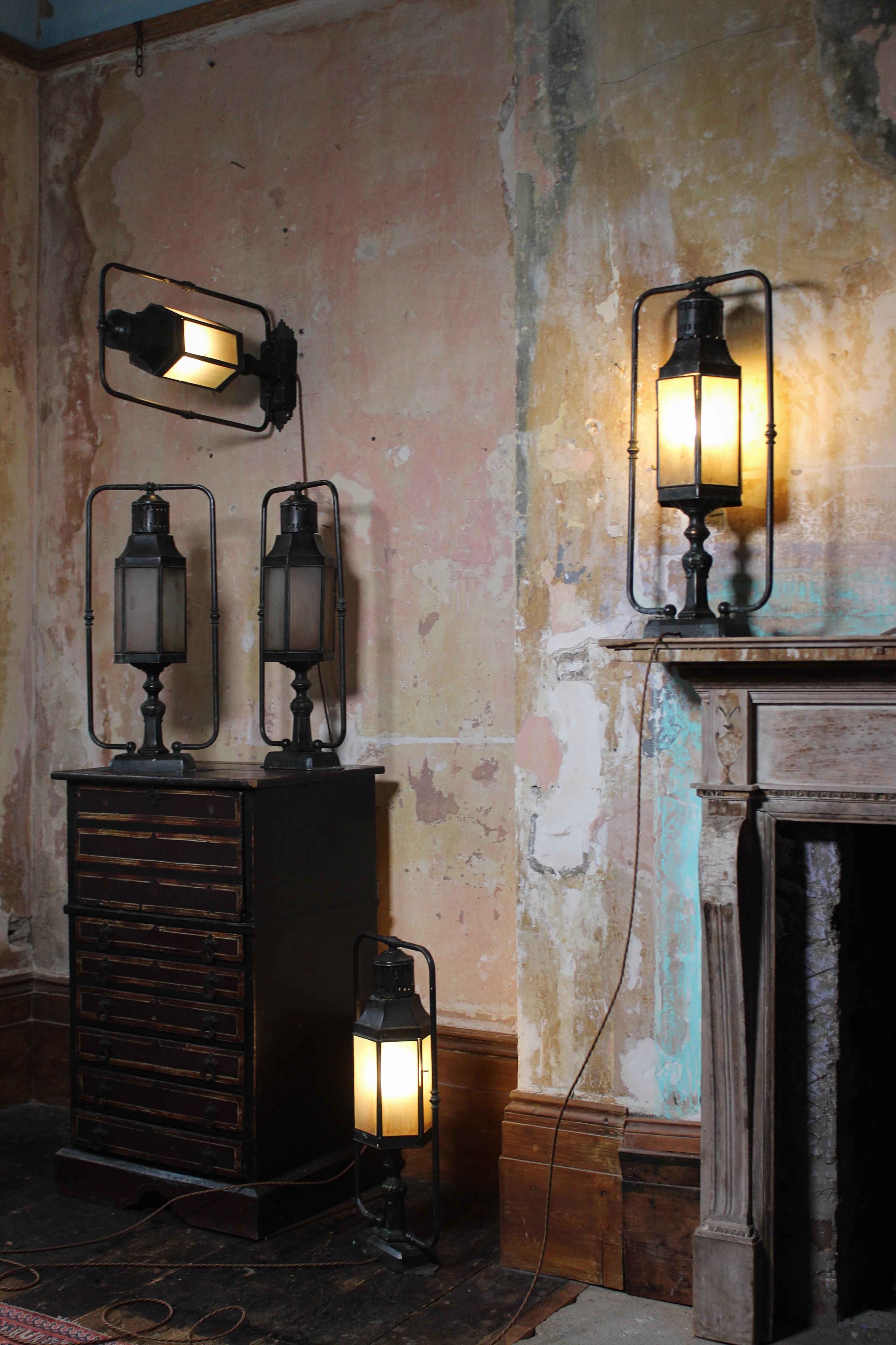 20th Century Brass & Marble Glass Wall, Ground, Pillar Bedside Library Lanterns 10
