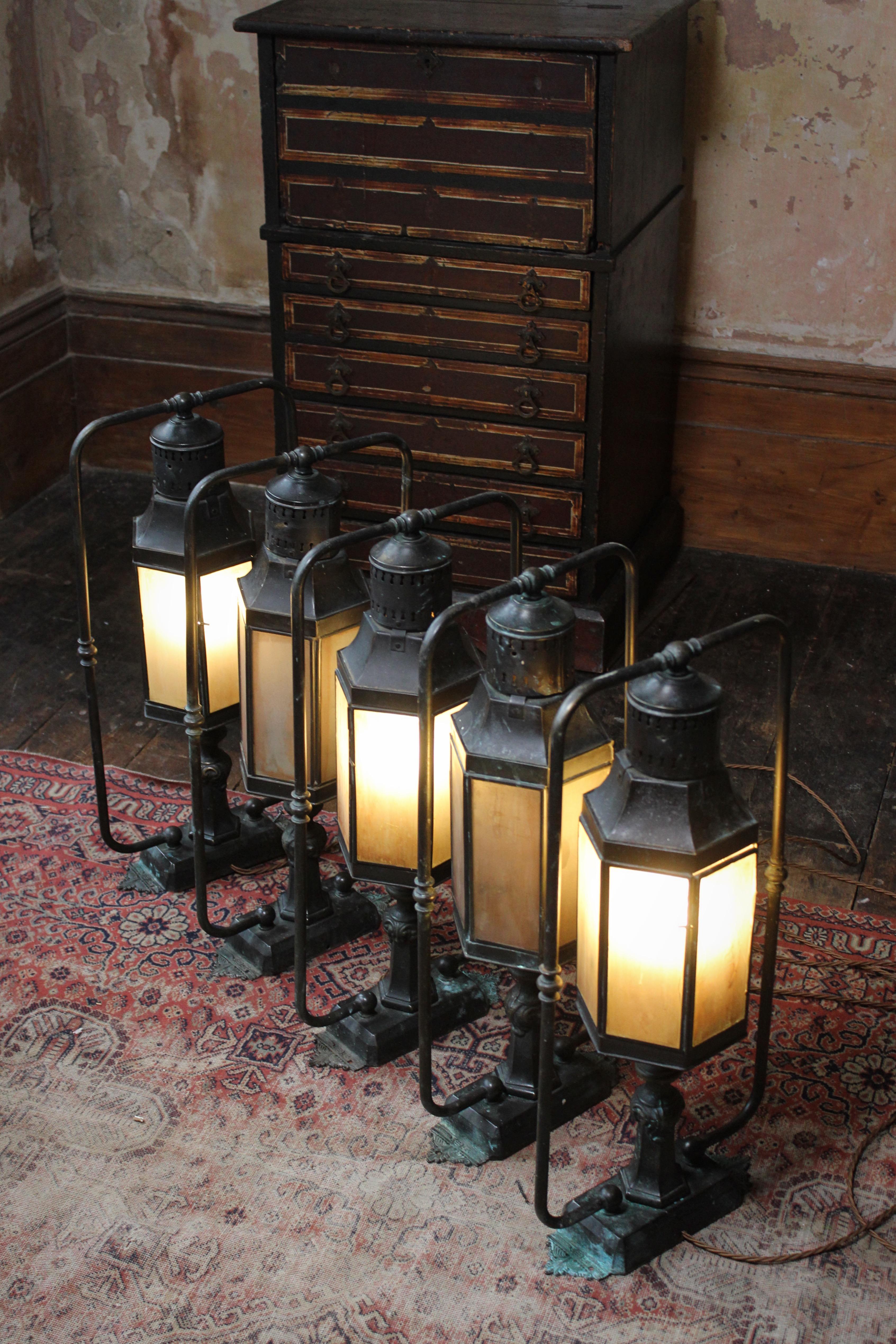 20th Century Brass & Marble Glass Wall, Ground, Pillar Bedside Library Lanterns 12
