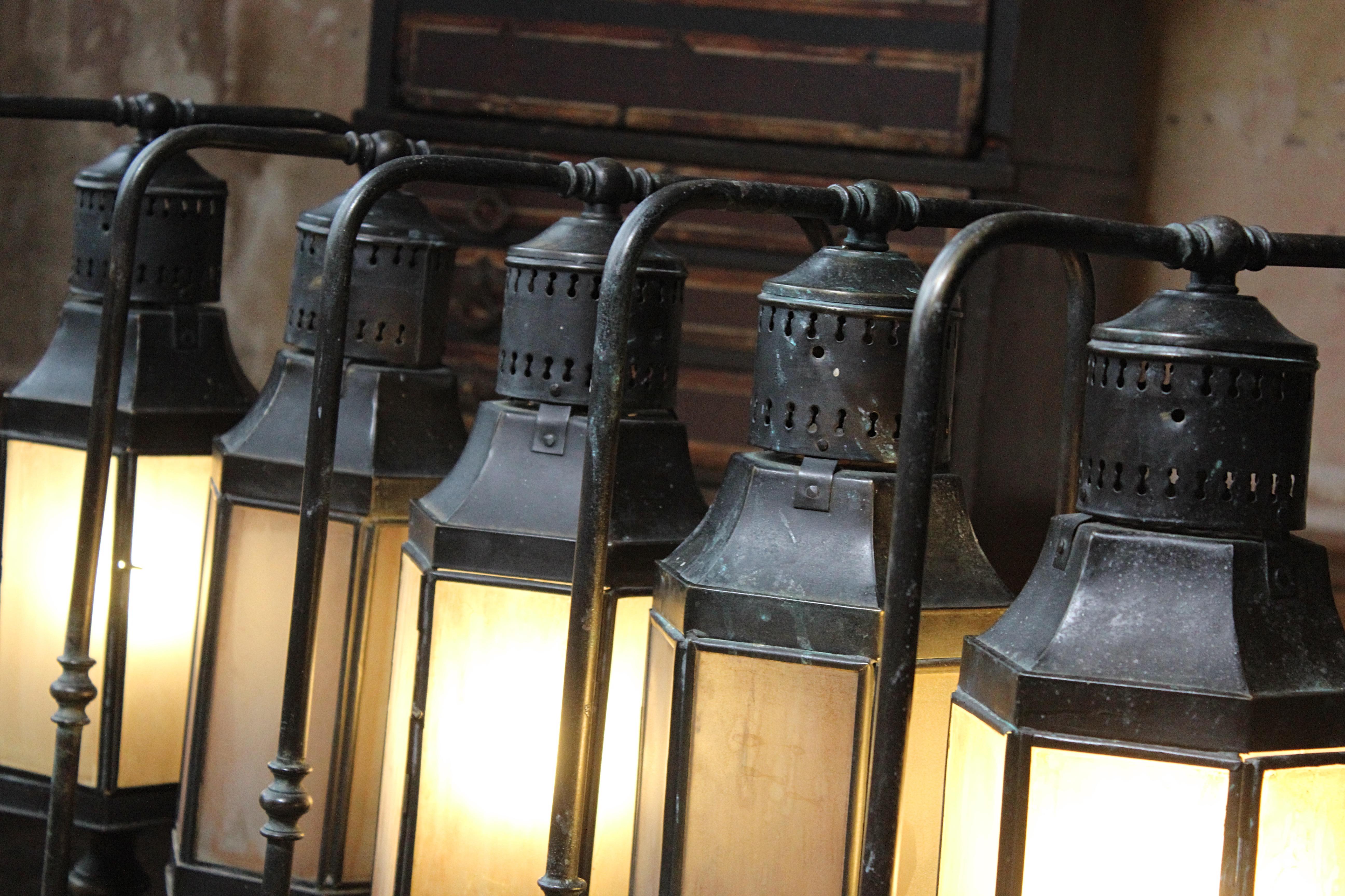 20th Century Brass & Marble Glass Wall, Ground, Pillar Bedside Library Lanterns 14