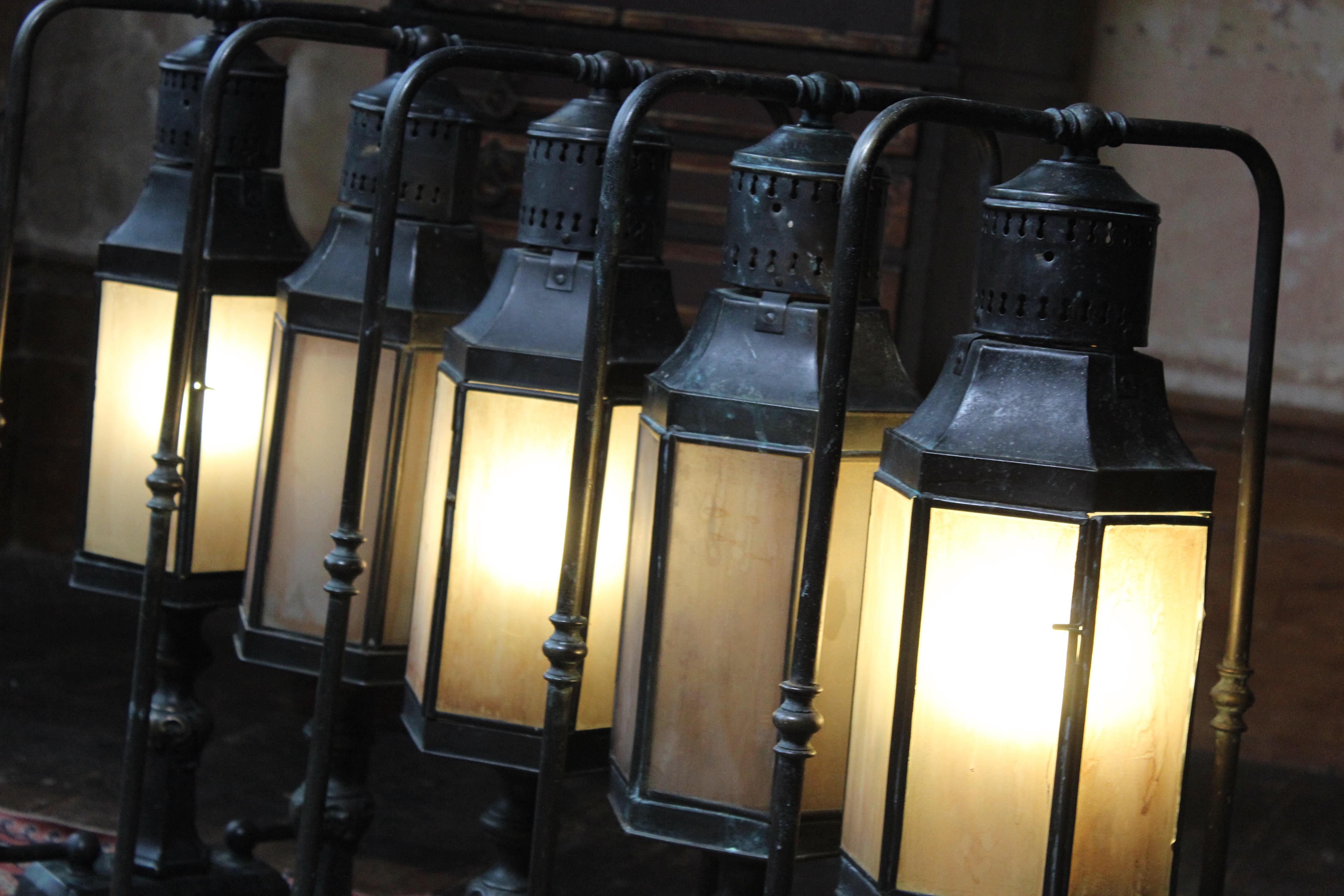 20th Century Brass & Marble Glass Wall, Ground, Pillar Bedside Library Lanterns 15