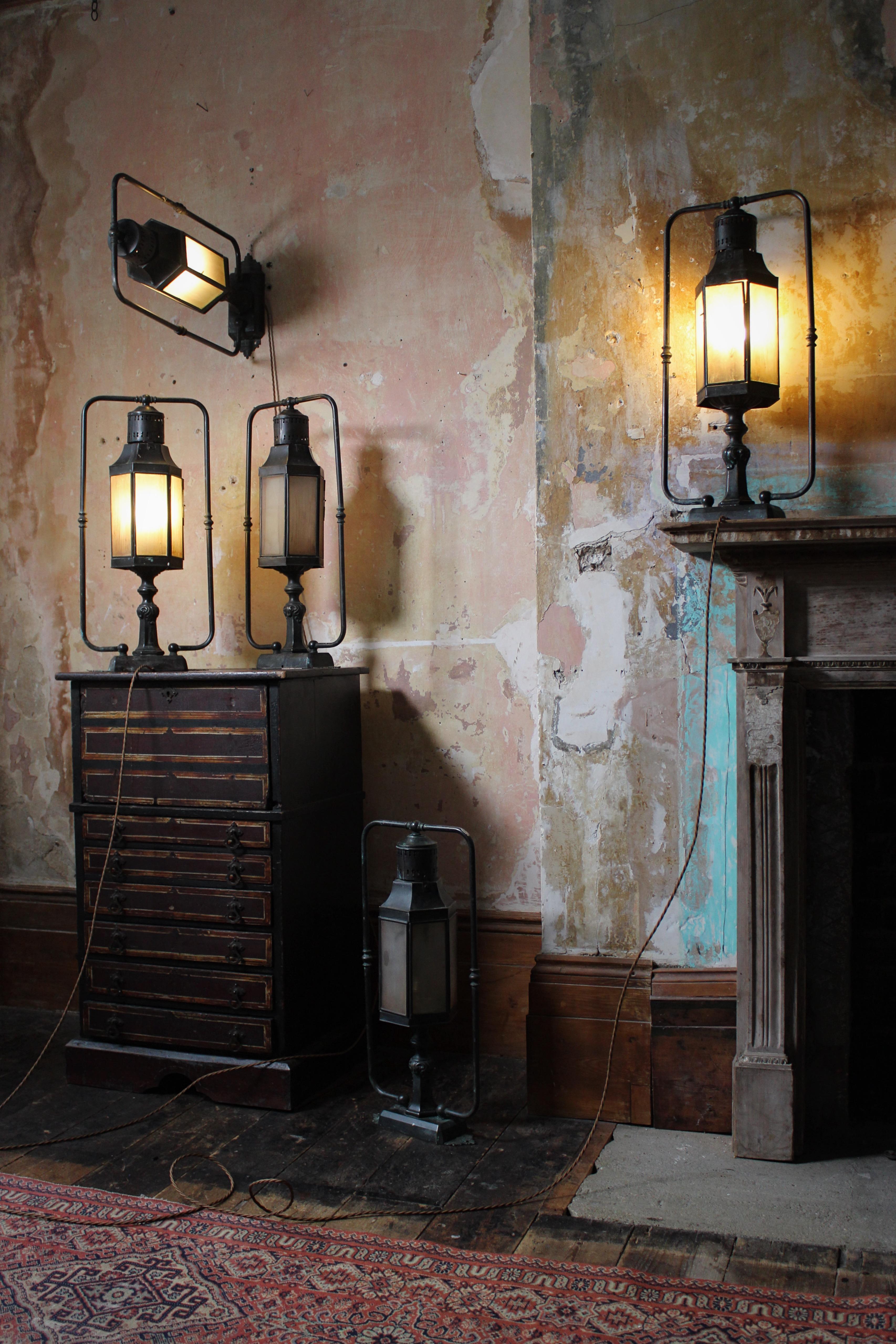 Late Victorian 20th Century Brass & Marble Glass Wall, Ground, Pillar Bedside Library Lanterns