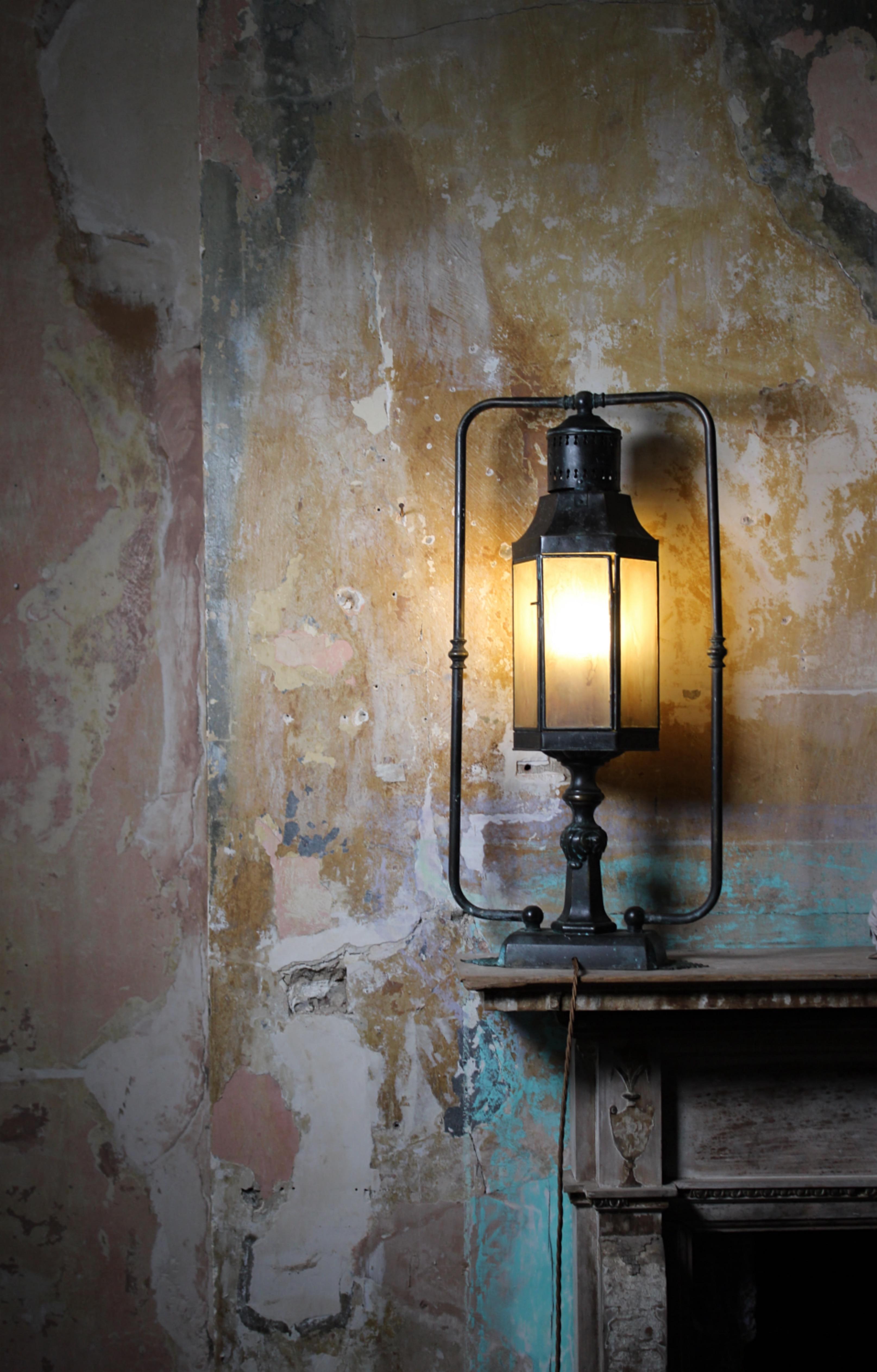 20th Century Brass & Marble Glass Wall, Ground, Pillar Bedside Library Lanterns In Good Condition In Lowestoft, GB