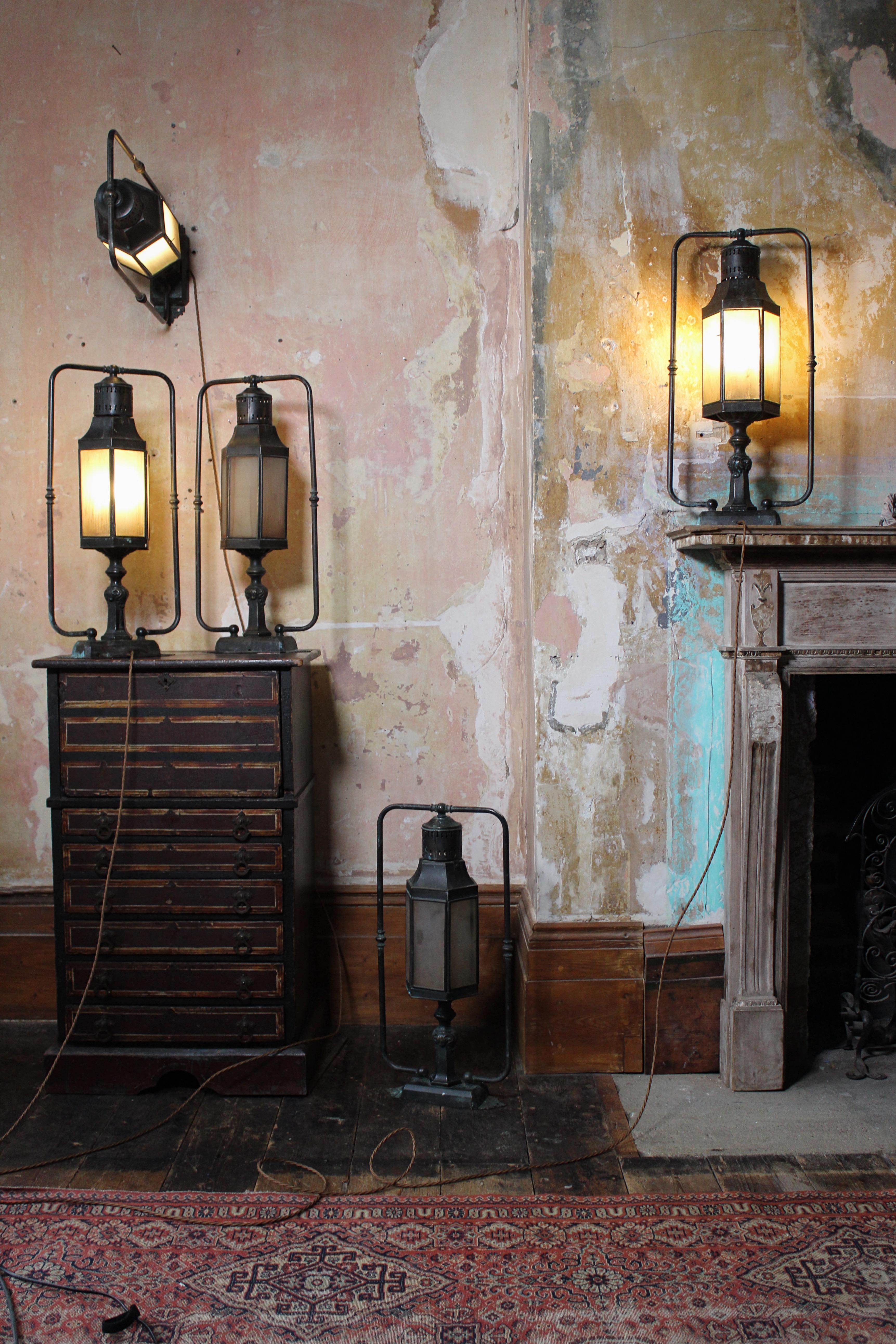 20th Century Brass & Marble Glass Wall, Ground, Pillar Bedside Library Lanterns 1