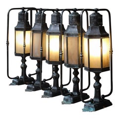 Antique 20th Century Brass & Marble Glass Wall, Ground, Pillar Bedside Library Lanterns