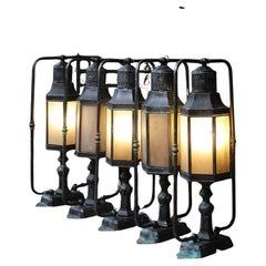Antique 20th Century Brass & Marble Glass Wall, Ground, Pillar Bedside Library Lanterns