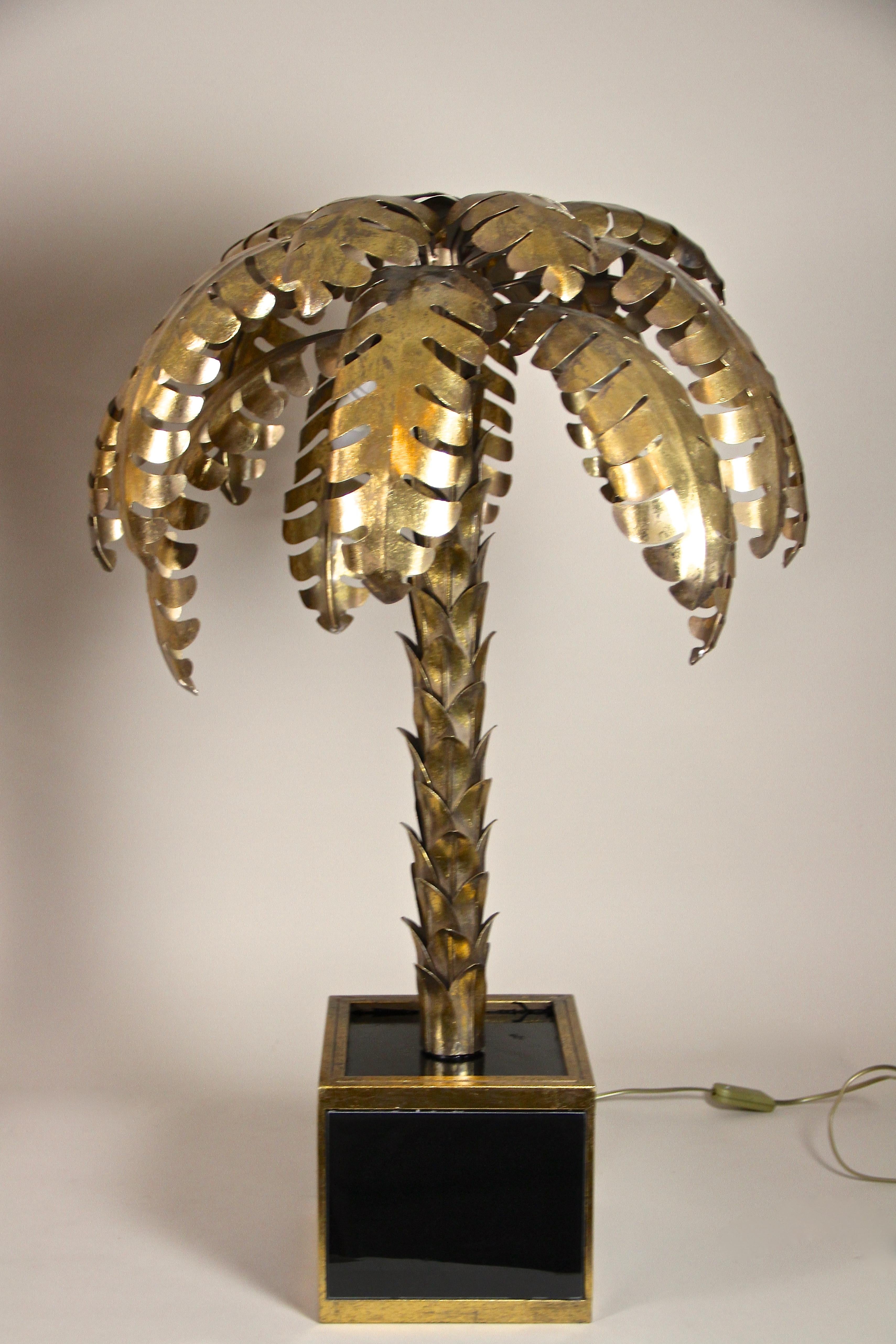 20th Century Brass Palm Tree Table Lamps Attributed to M.J, France ca. 1970 For Sale 6