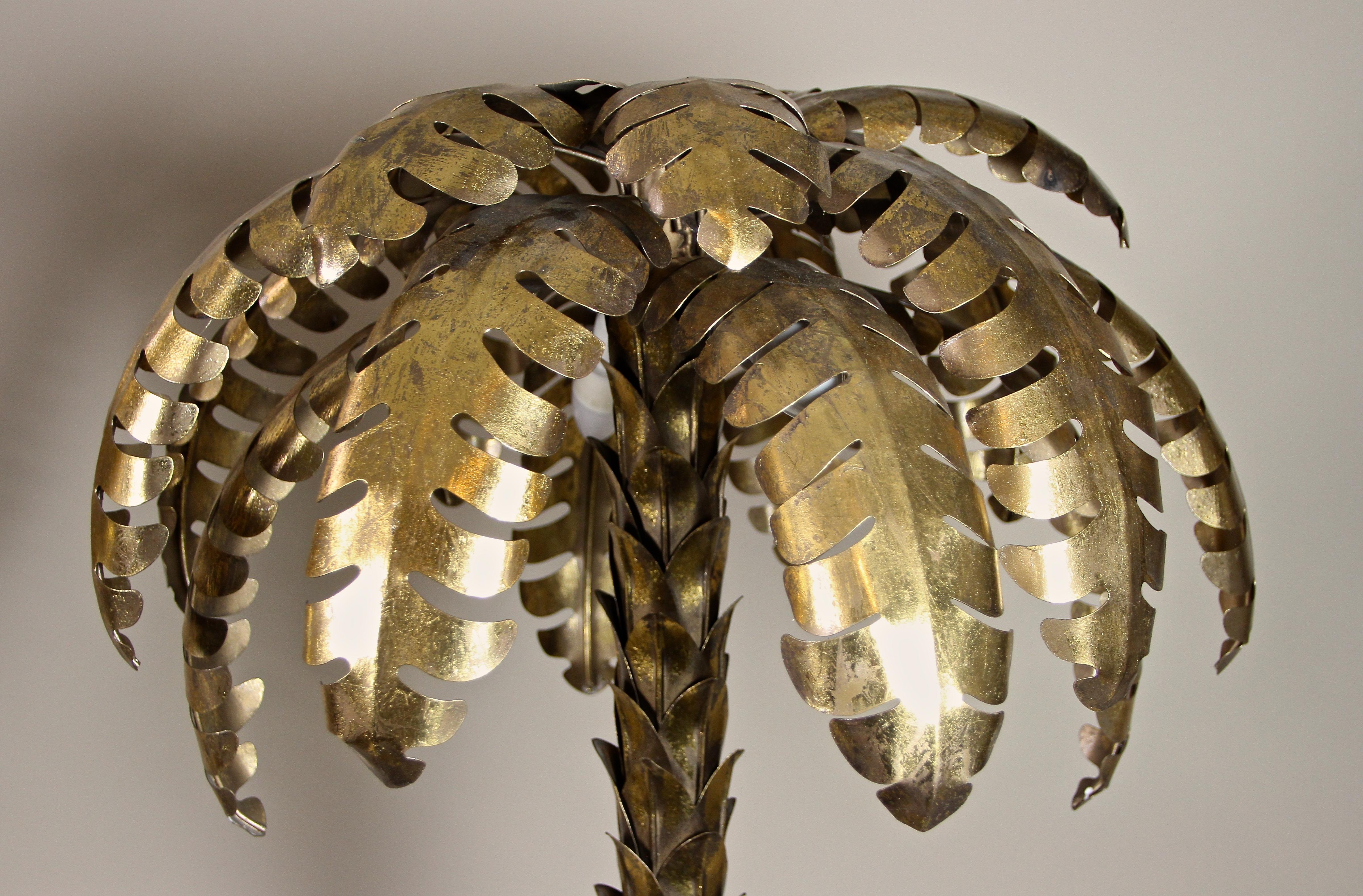 20th Century Brass Palm Tree Table Lamps Attributed to M.J, France ca. 1970 For Sale 7