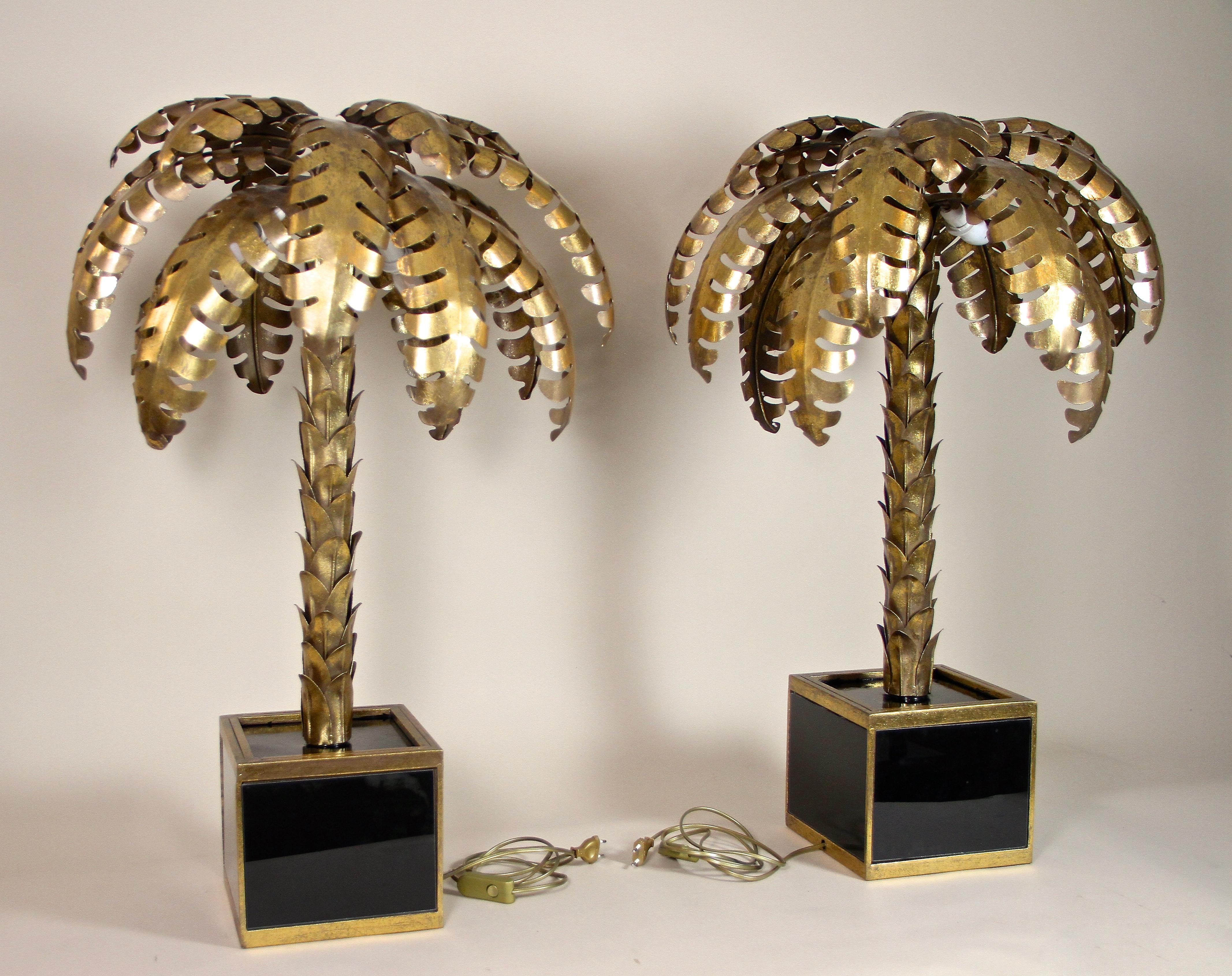 20th Century Brass Palm Tree Table Lamps Attributed to M.J, France ca. 1970 For Sale 9