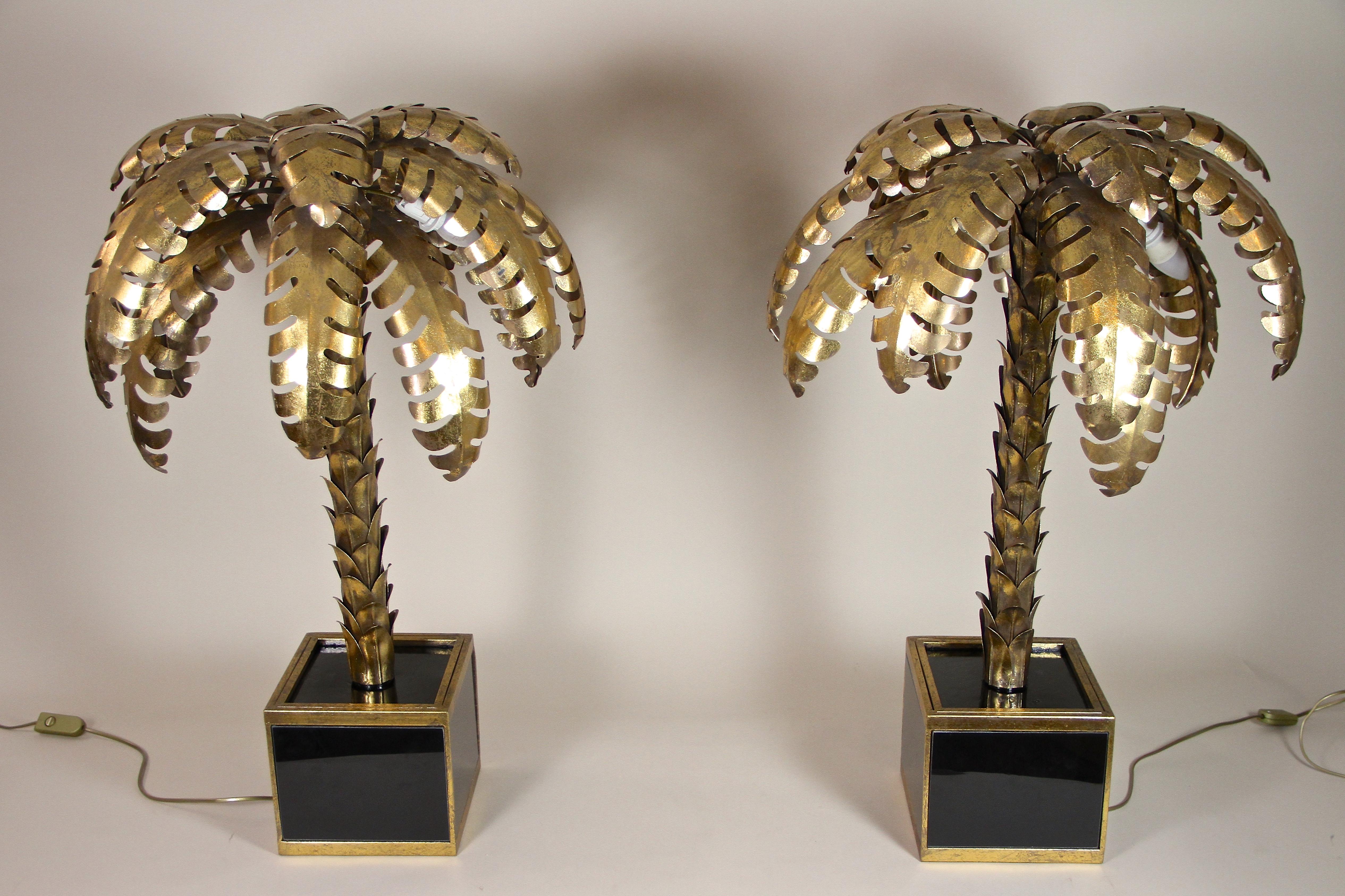 20th Century Brass Palm Tree Table Lamps Attributed to M.J, France ca. 1970 For Sale 11