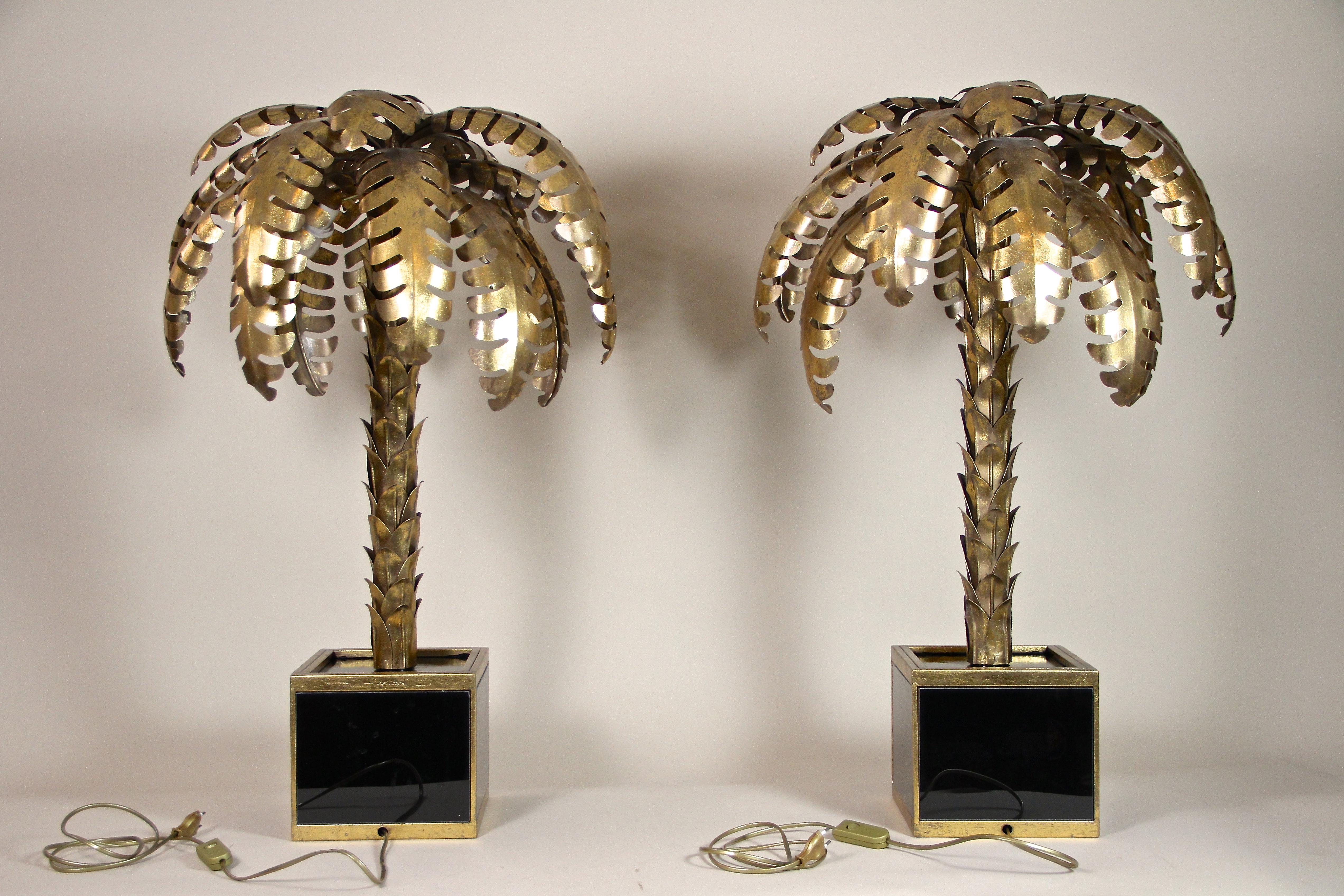 20th Century Brass Palm Tree Table Lamps Attributed to M.J, France ca. 1970 For Sale 13