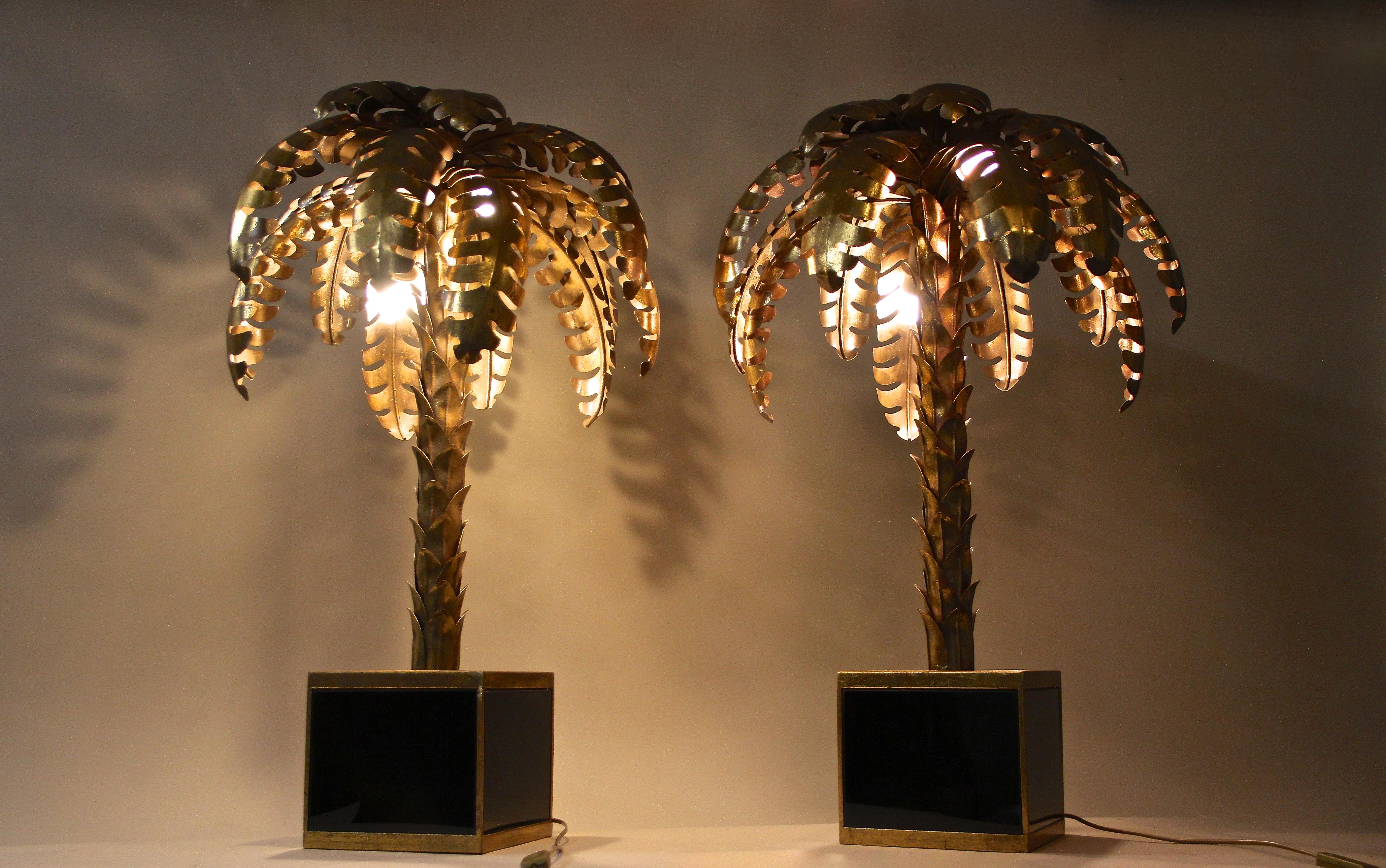 20th Century Brass Palm Tree Table Lamps Attributed to M.J, France ca. 1970 For Sale 14