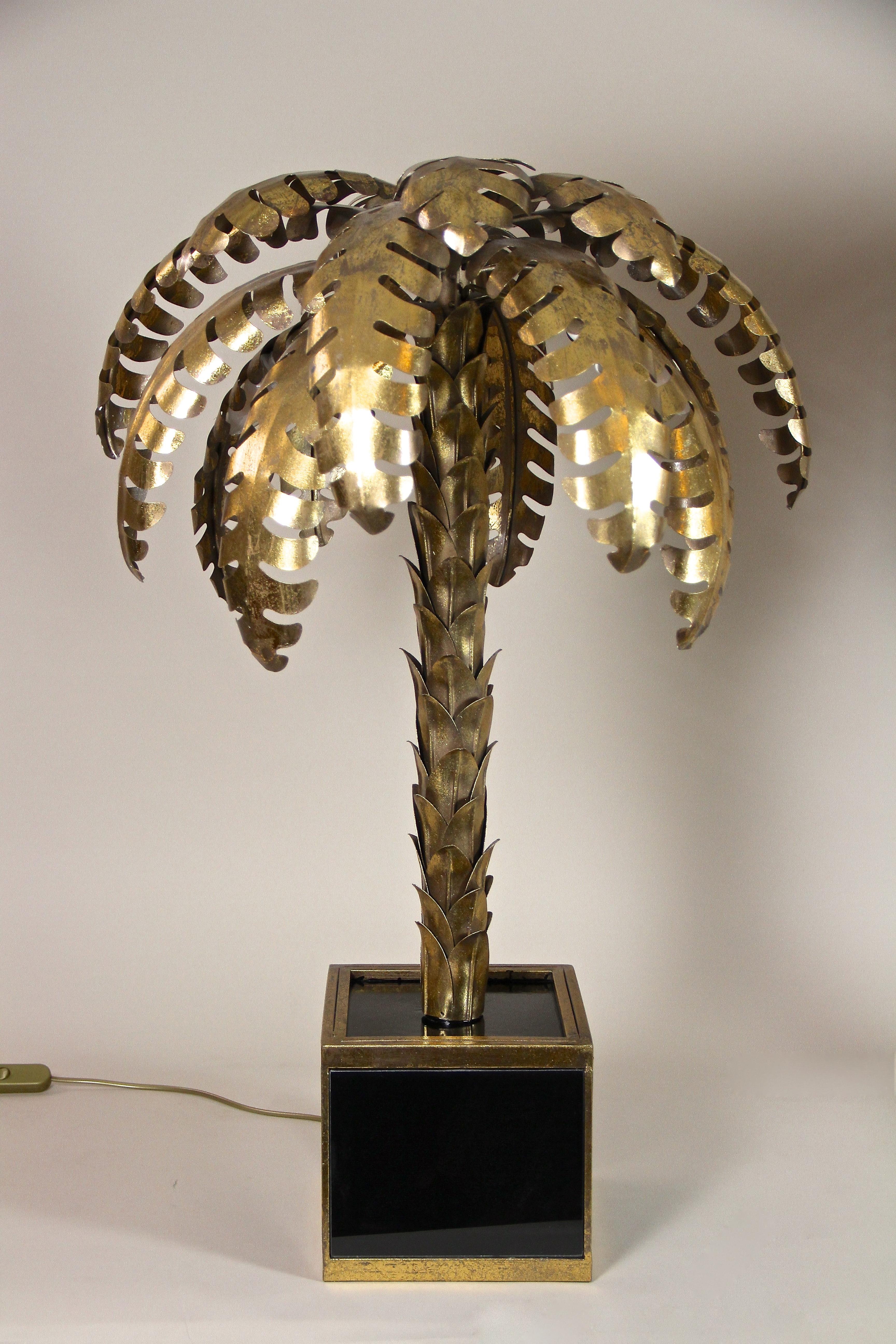 20th Century Brass Palm Tree Table Lamps Attributed to M.J, France ca. 1970 In Good Condition For Sale In Lichtenberg, AT