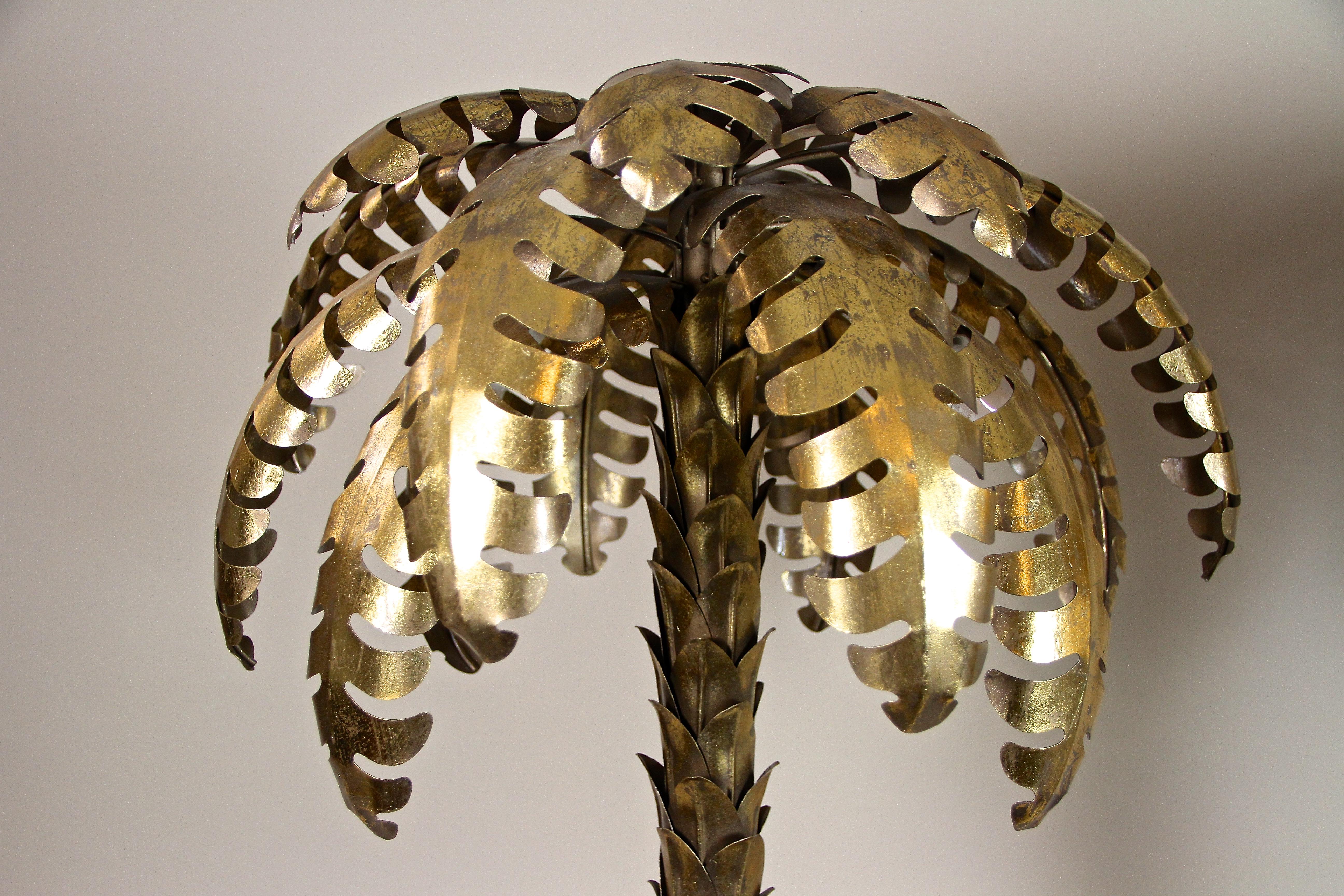 20th Century Brass Palm Tree Table Lamps Attributed to M.J, France ca. 1970 For Sale 1