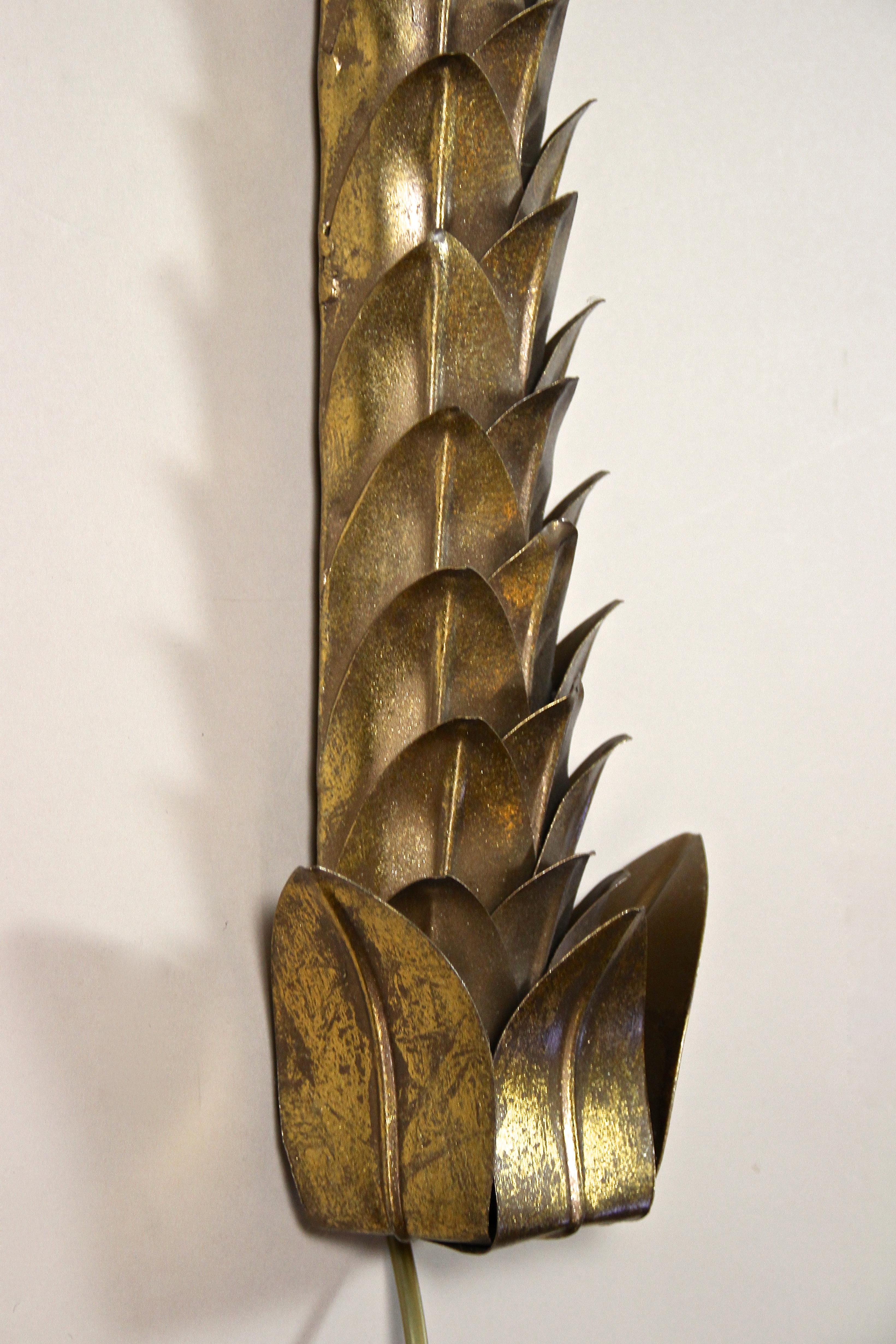 20th Century Brass Palm Wall Lights Attributed to M.J, France ca. 1970 4