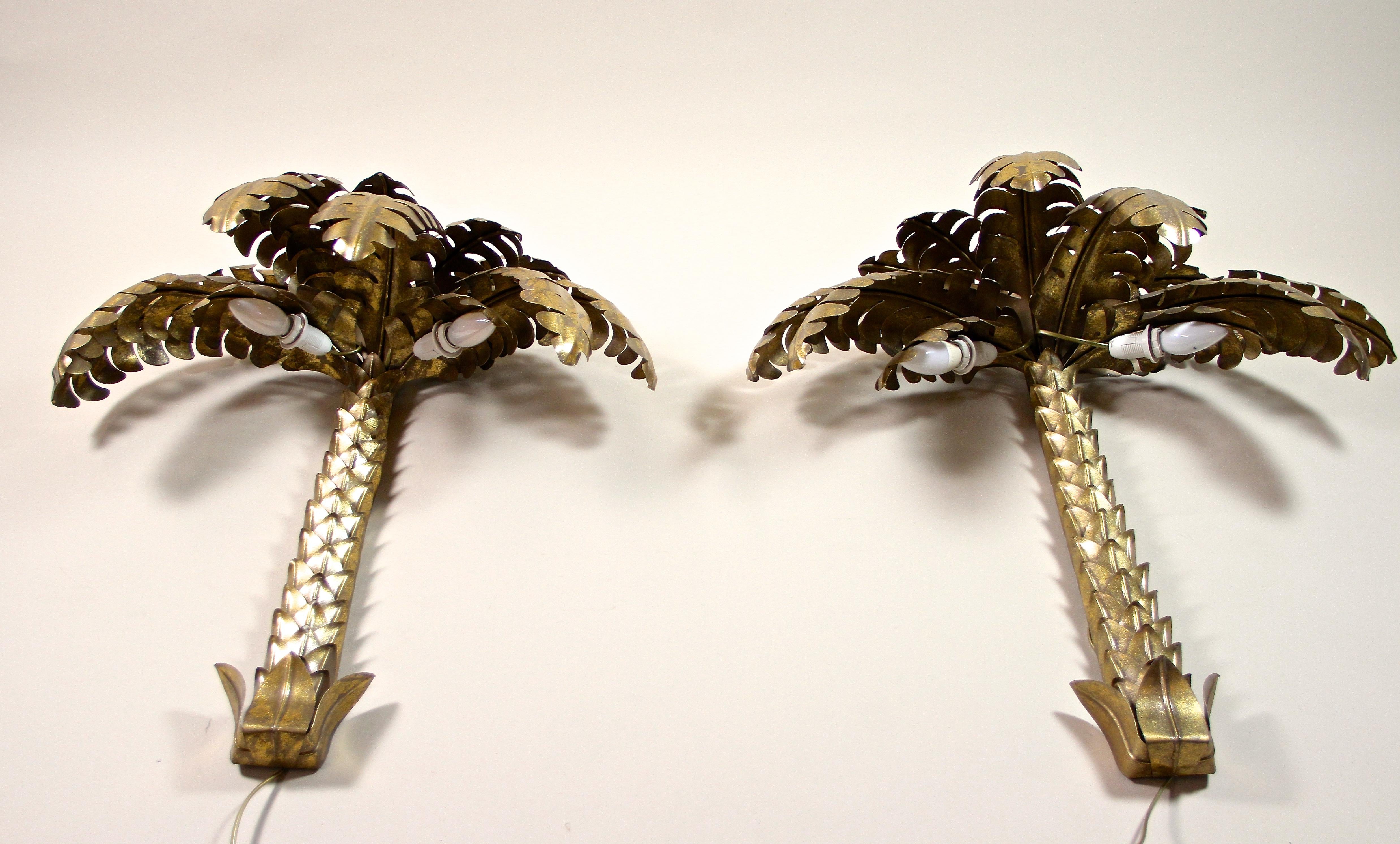 20th Century Brass Palm Wall Lights Attributed to M.J, France ca. 1970 6