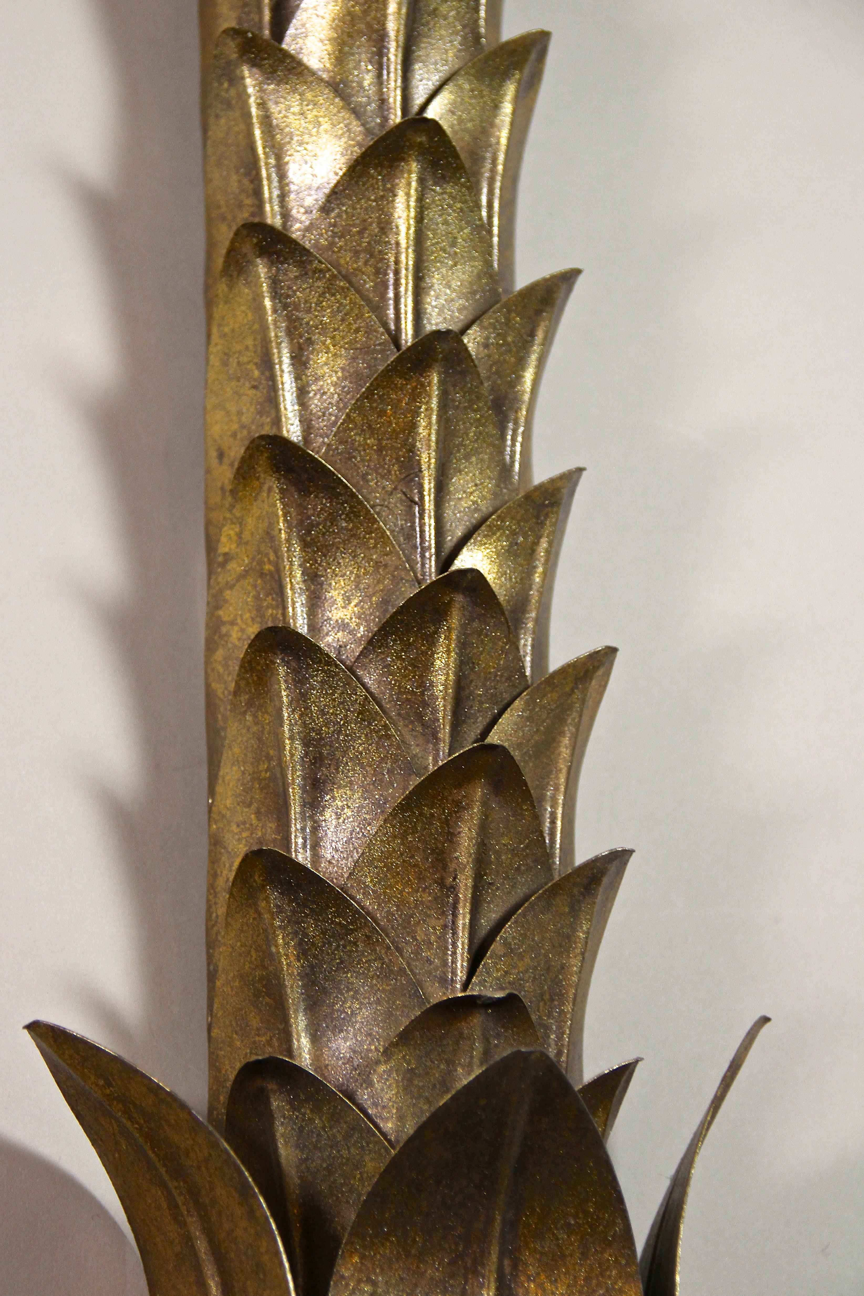 20th Century Brass Palm Wall Lights Attributed to M.J, France ca. 1970 2