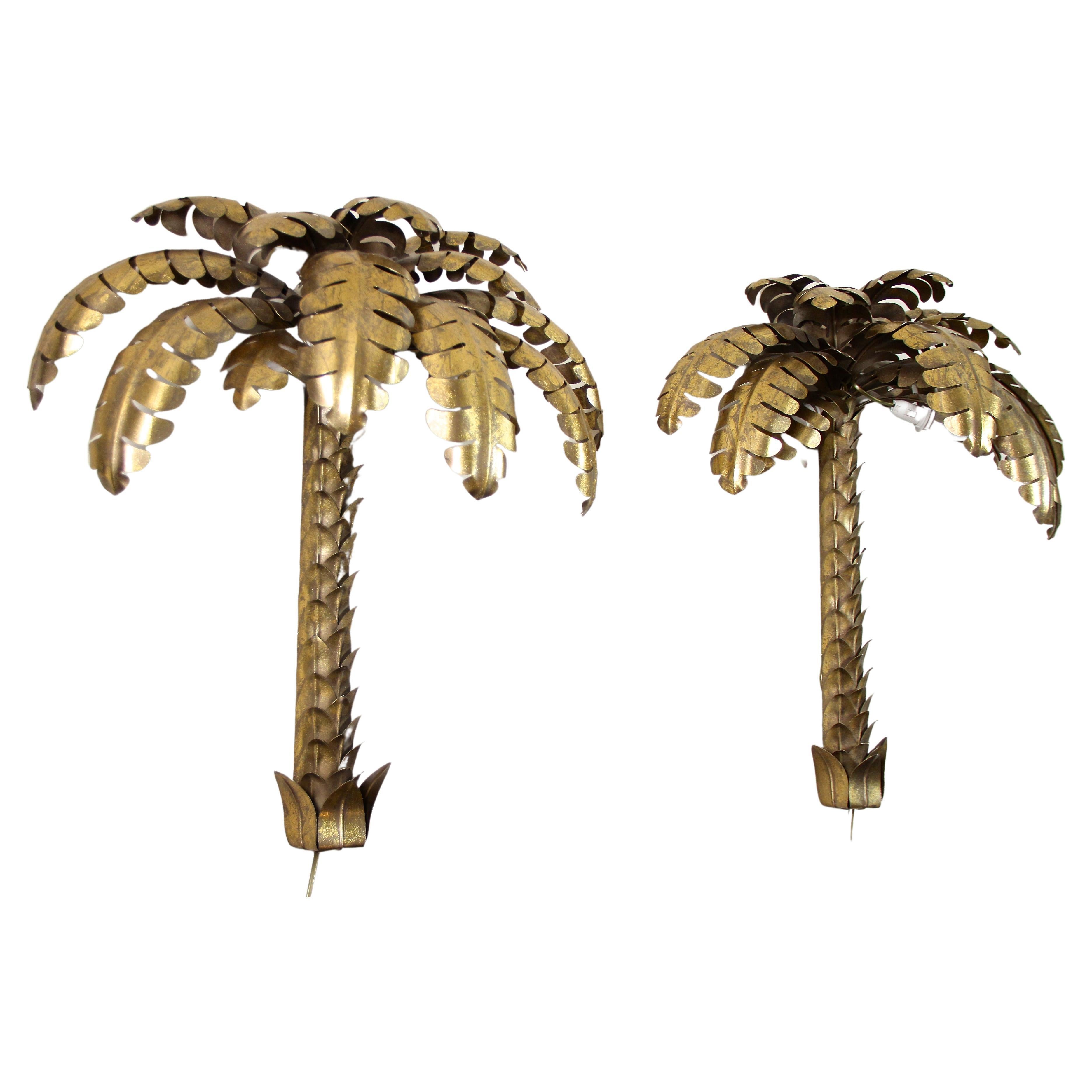 20th Century Brass Palm Wall Lights Attributed to M.J, France ca. 1970