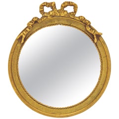 20th Century Brass Round Louis Seize Tied Ribbon Bow Mirror