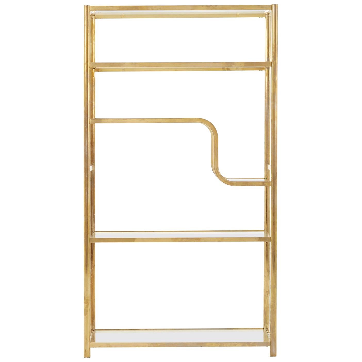 20th Century Brass Shelf with Original Glass Shelves