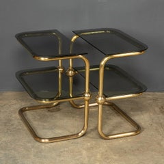 20th Century Brass & Smoked Glass Side Tables, c.1970