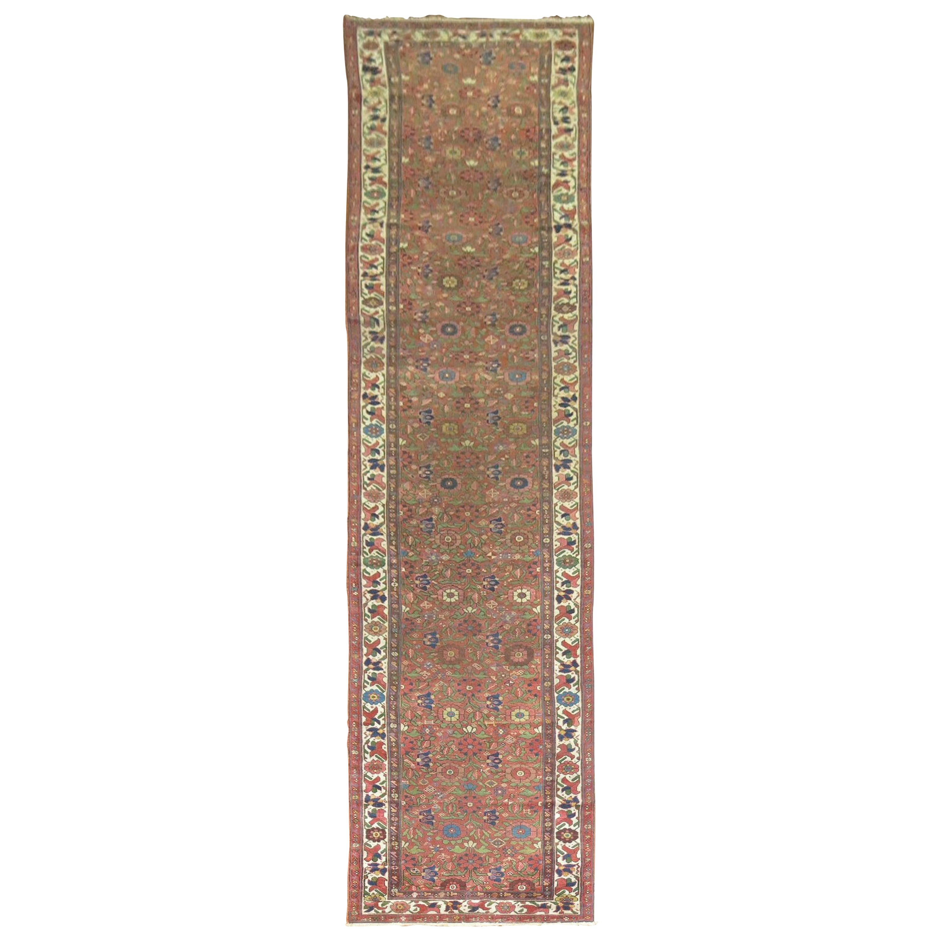 20th Century Brick Background Colorful Persian Malayer Runner