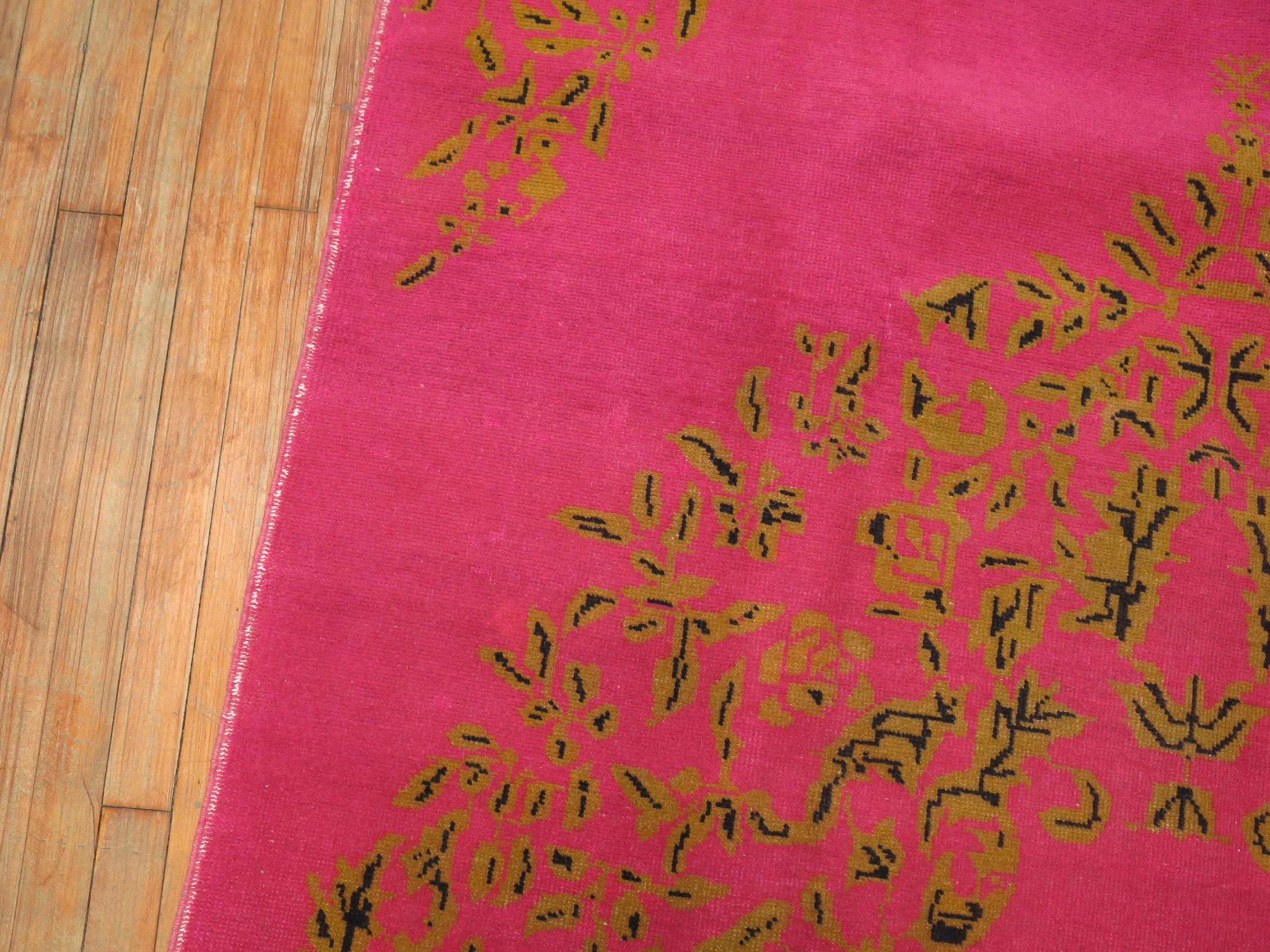 Wool 20th Century Bright Fuchsia Turkish Hand Knotted Rug For Sale