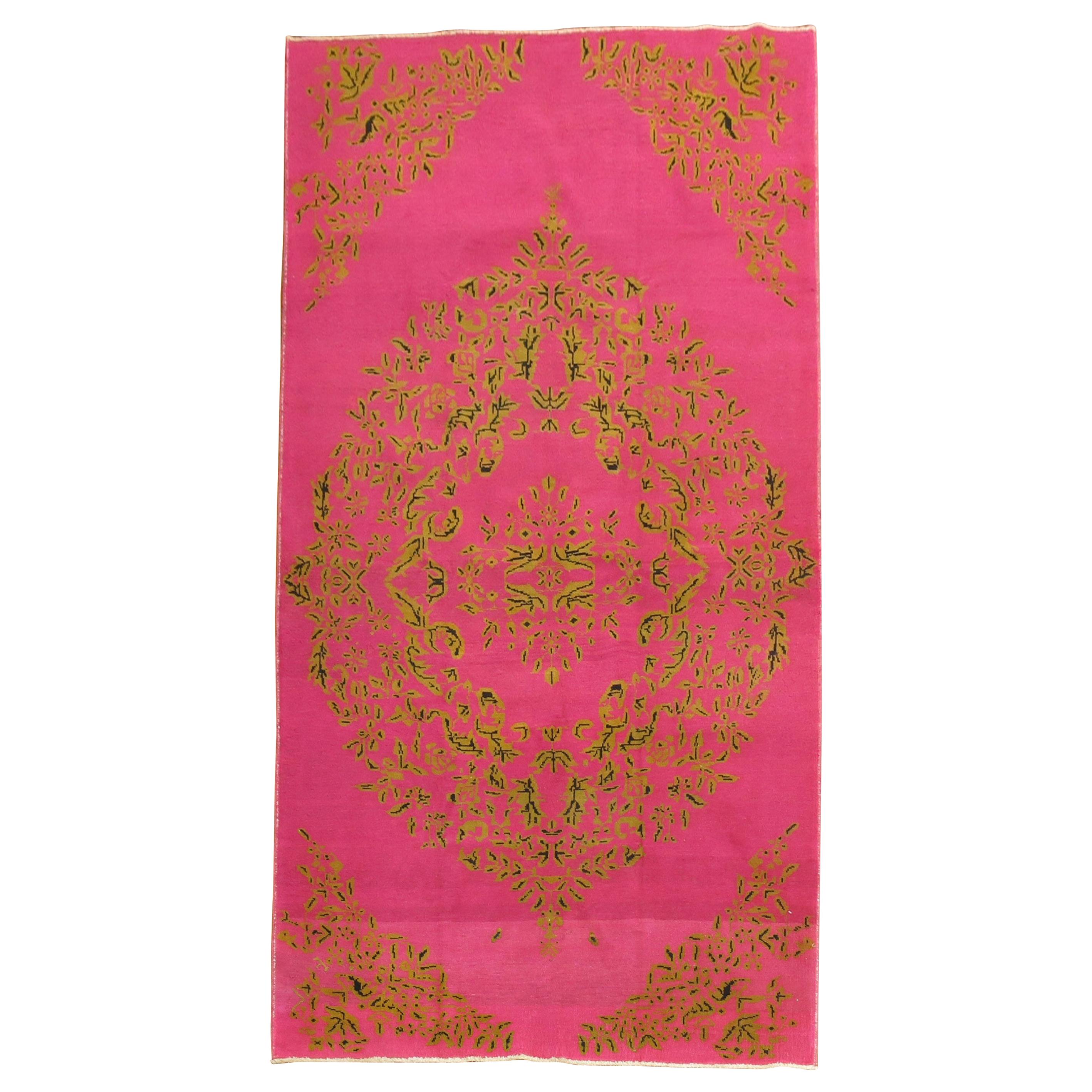 20th Century Bright Fuchsia Turkish Hand Knotted Rug For Sale