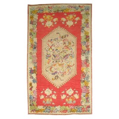 20th Century Bright Red Colorful Turkish Accent Rug