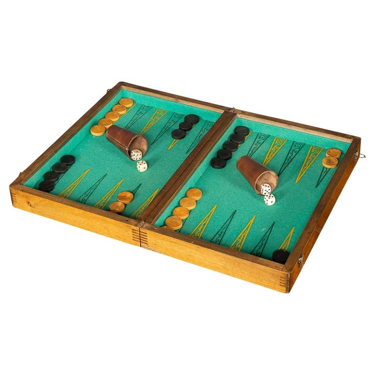 20th Century British Backgammon and Draughts Game Box, circa 1950 For Sale  at 1stDibs