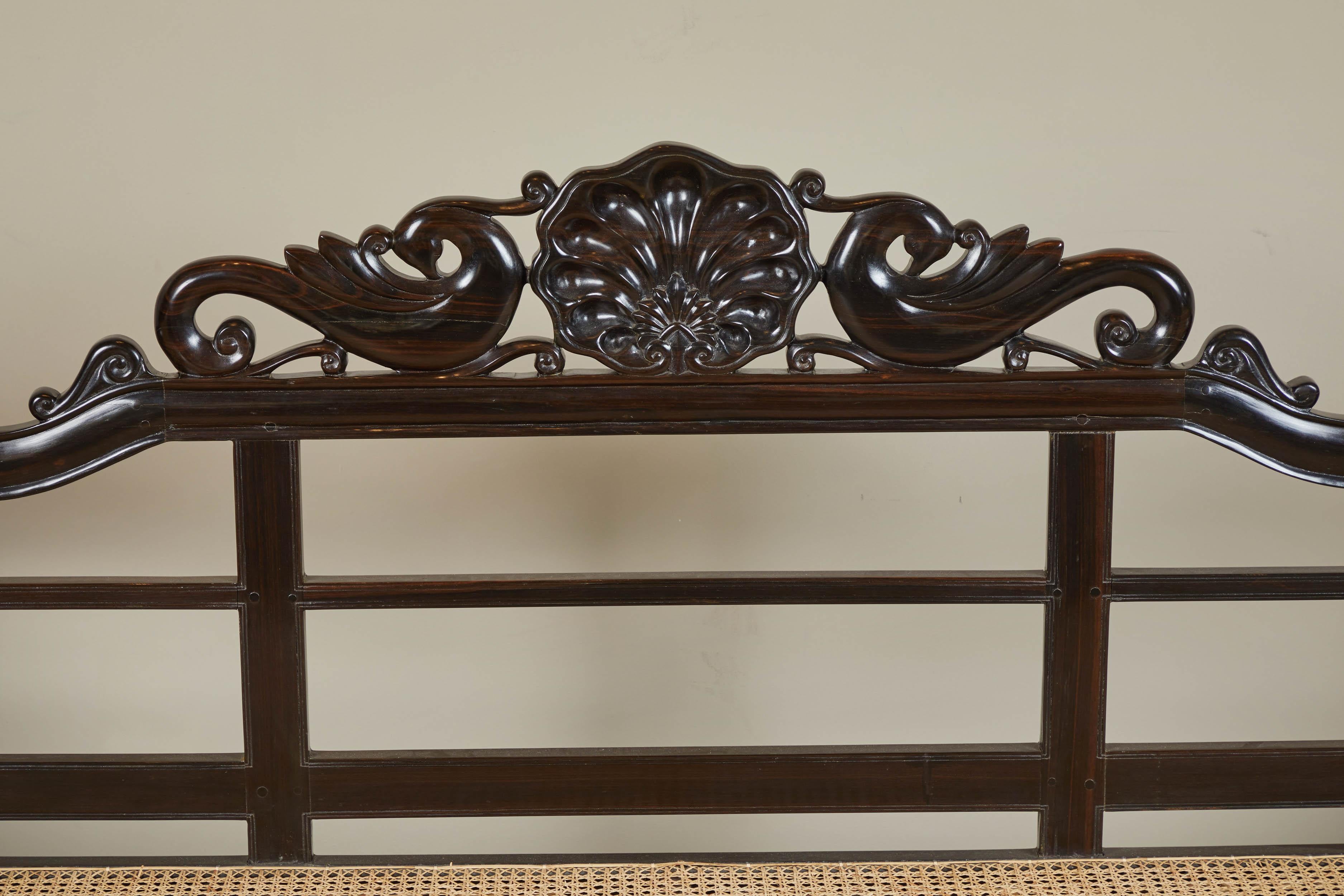 20th Century British Colonial Ebony Bench with Caned Seat and Arms 4