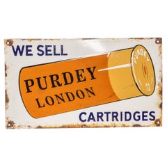 20th Century British Enamel Advertising Sign, Purdey Cartridges, London, c.1950