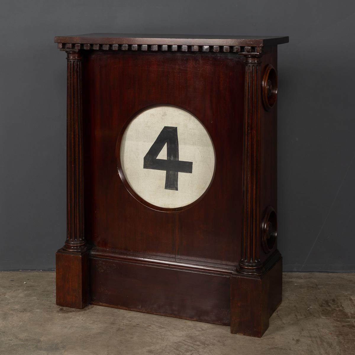 Antique early-20th Century British beautifully made rich mahogany oversized perpetual calendar made for a city bank, circa 1920's. A real conversation piece and a superb piece of history reminiscent of the bygone era.

CONDITION
In Great