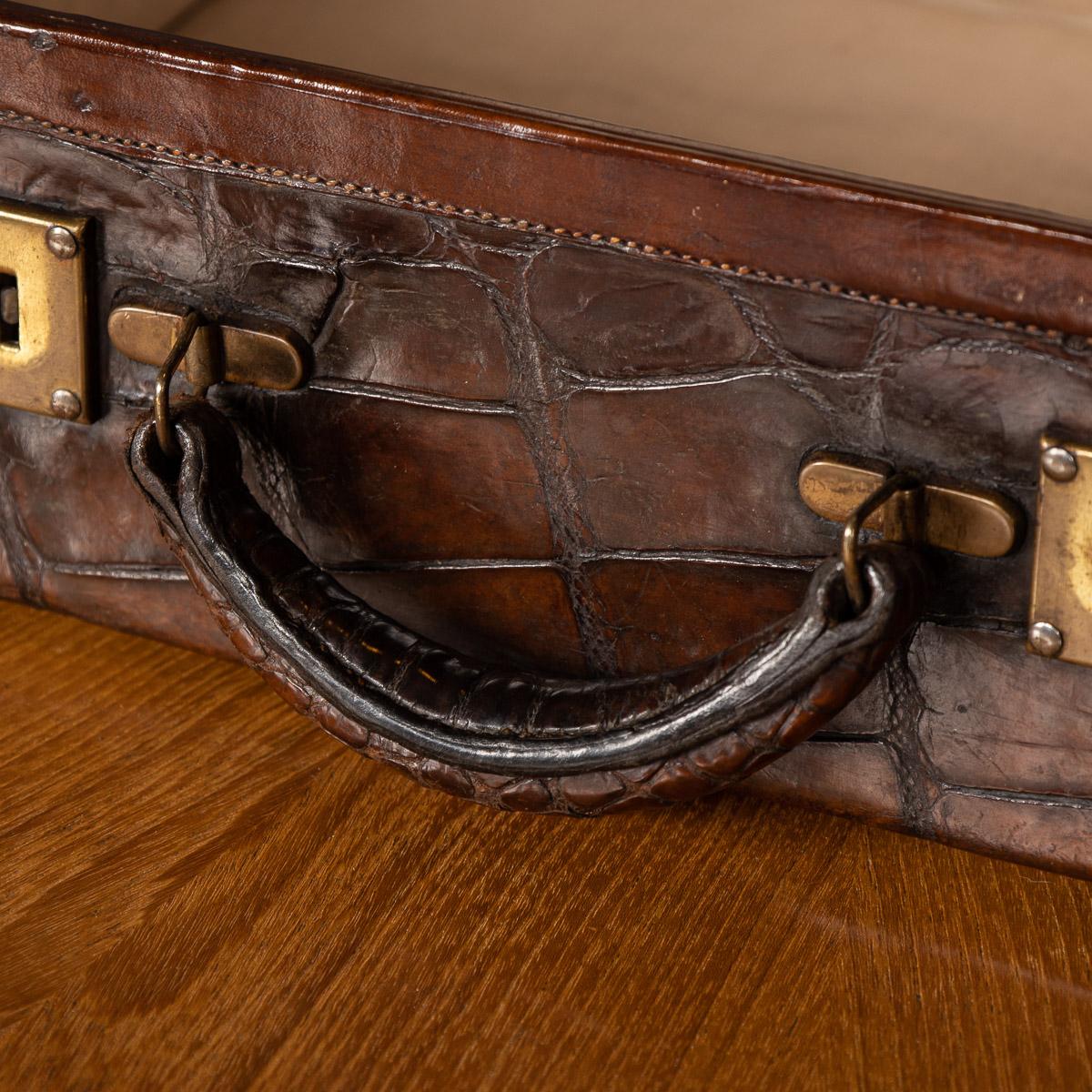 20th Century British Made Crocodile Travel Overnight Case, c.1900 13