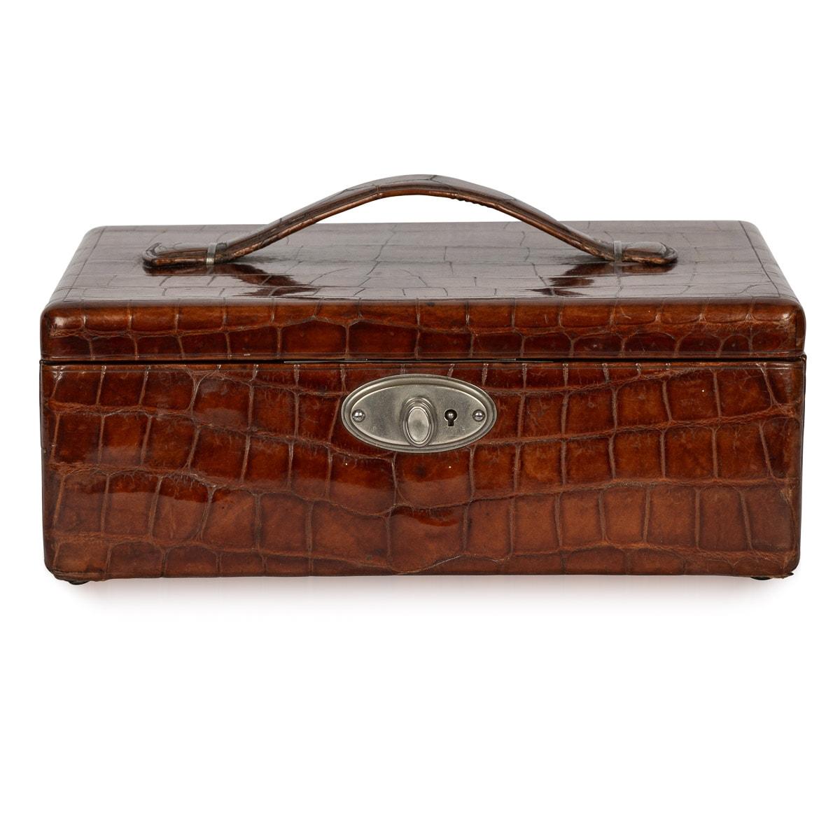 Leather 20th Century British Made Crocodile Travel Overnight Vanity Case, c.1900 For Sale