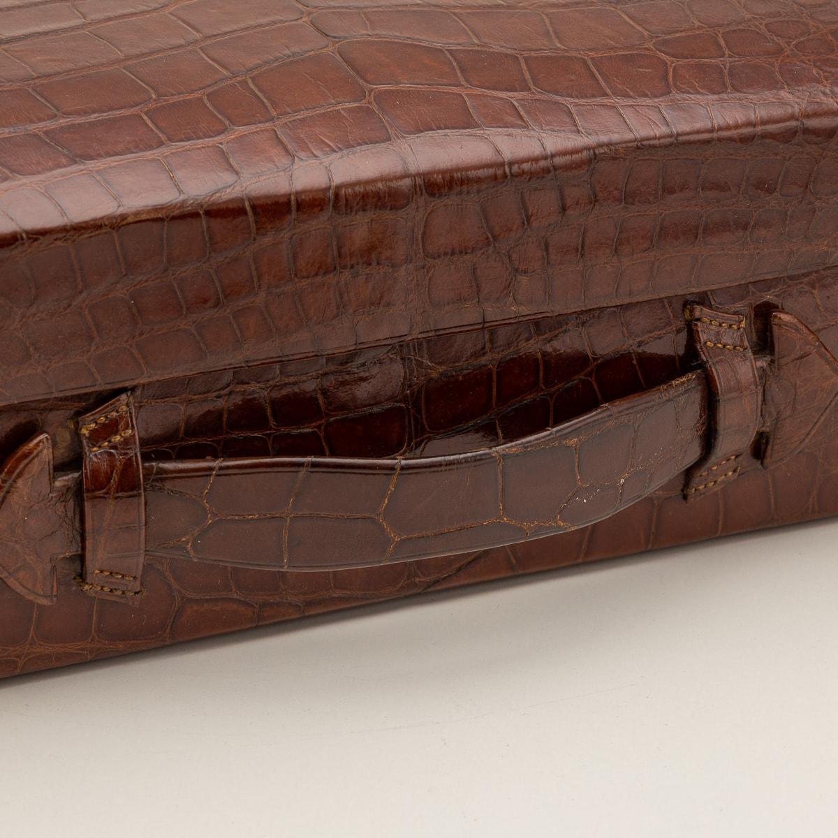 20th Century British Made Crocodile Travel Overnight Vanity Case, c.1900 For Sale 2