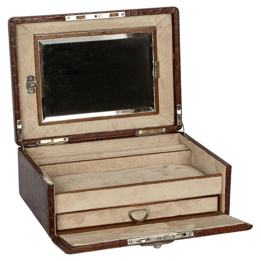 20th Century British Made Crocodile Travel Overnight Vanity Case, c.1900 For Sale