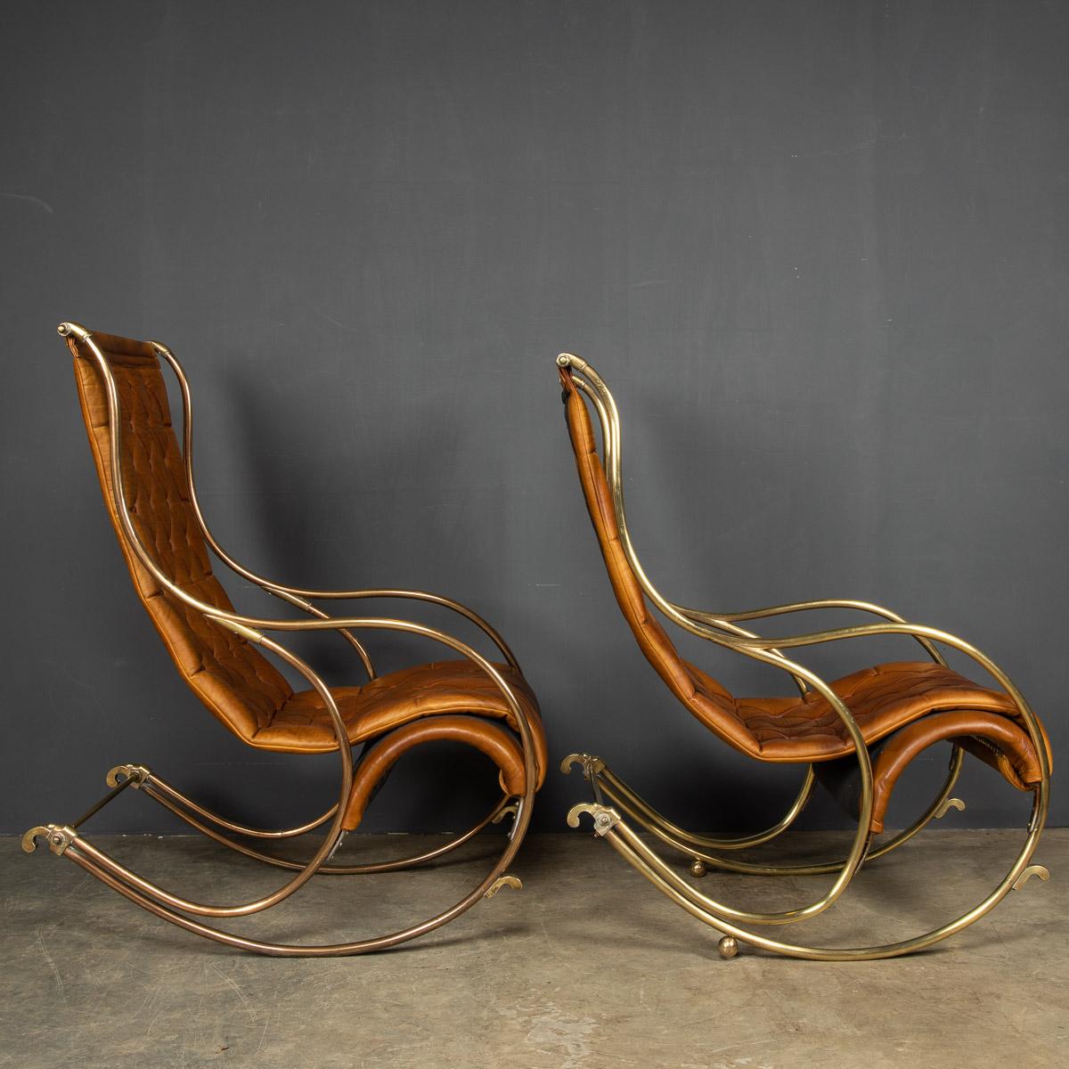 20th Century British Made Pair of Leather Rocking Chairs, c.1950 For Sale 2