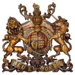 20th Century British Royal Coat Of Arms, Carved & Painted Wood, c.1900