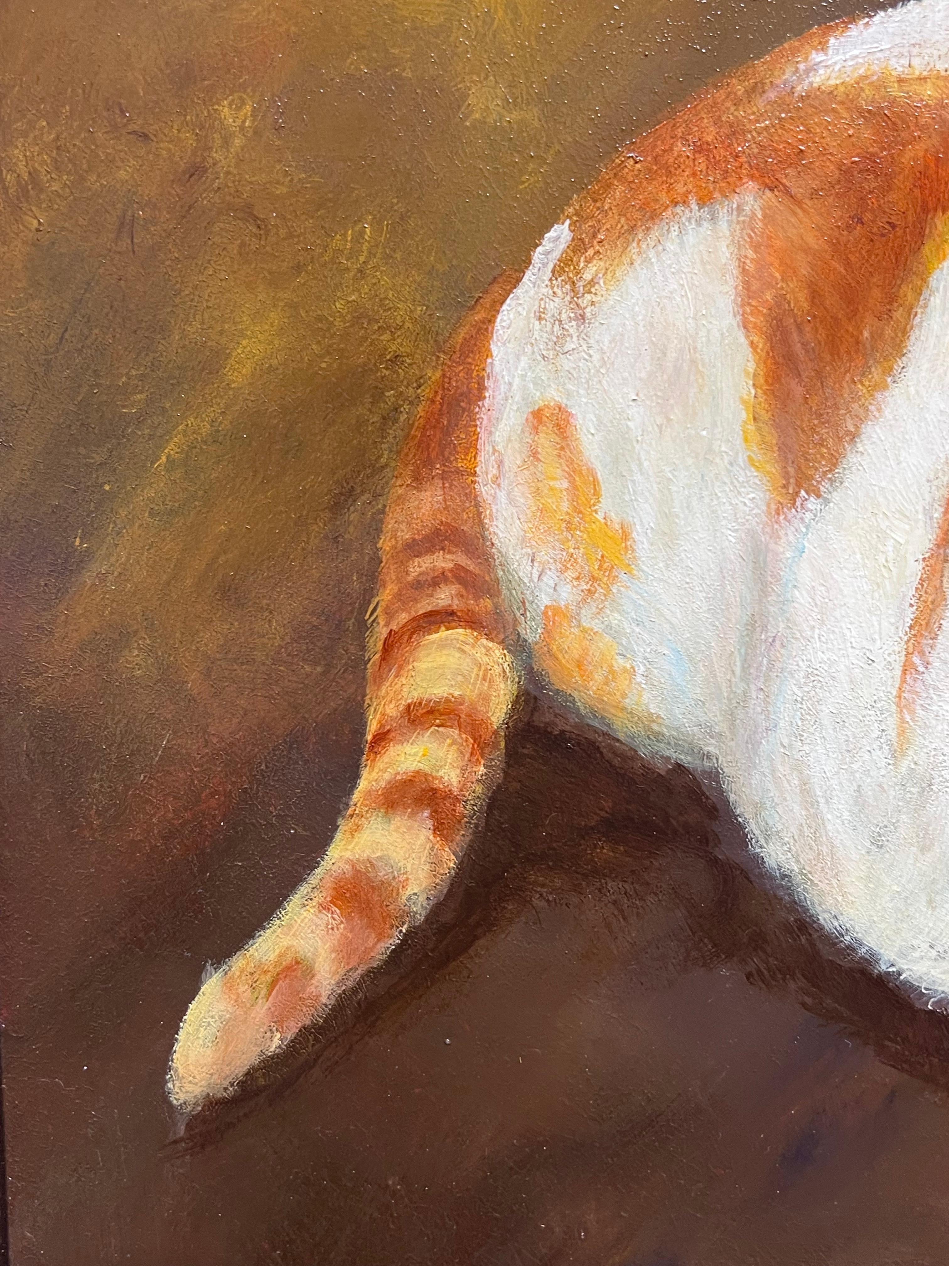 Ginger e gatti bianchi Pittura ad olio originale britannica firmata Amici felini - Painting Scuola inglese di 20th Century British School