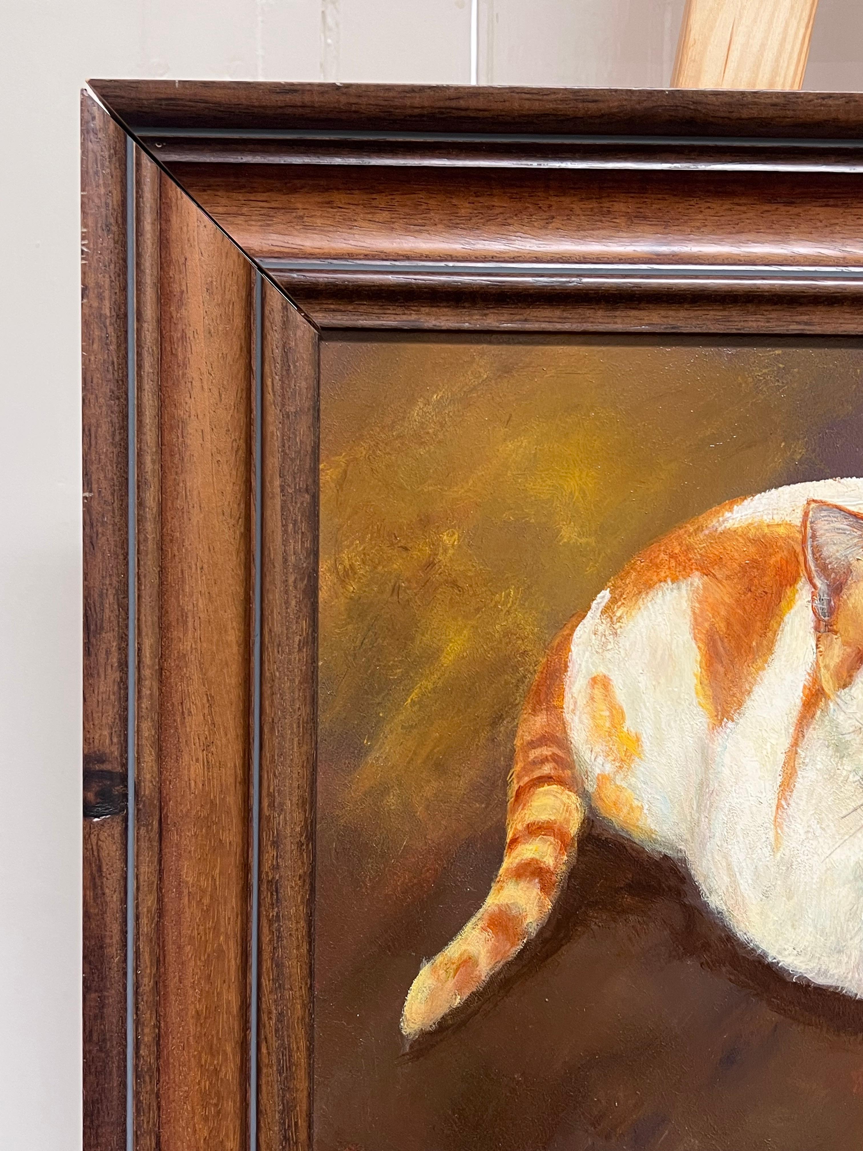 Ginger e gatti bianchi Pittura ad olio originale britannica firmata Amici felini in vendita 2