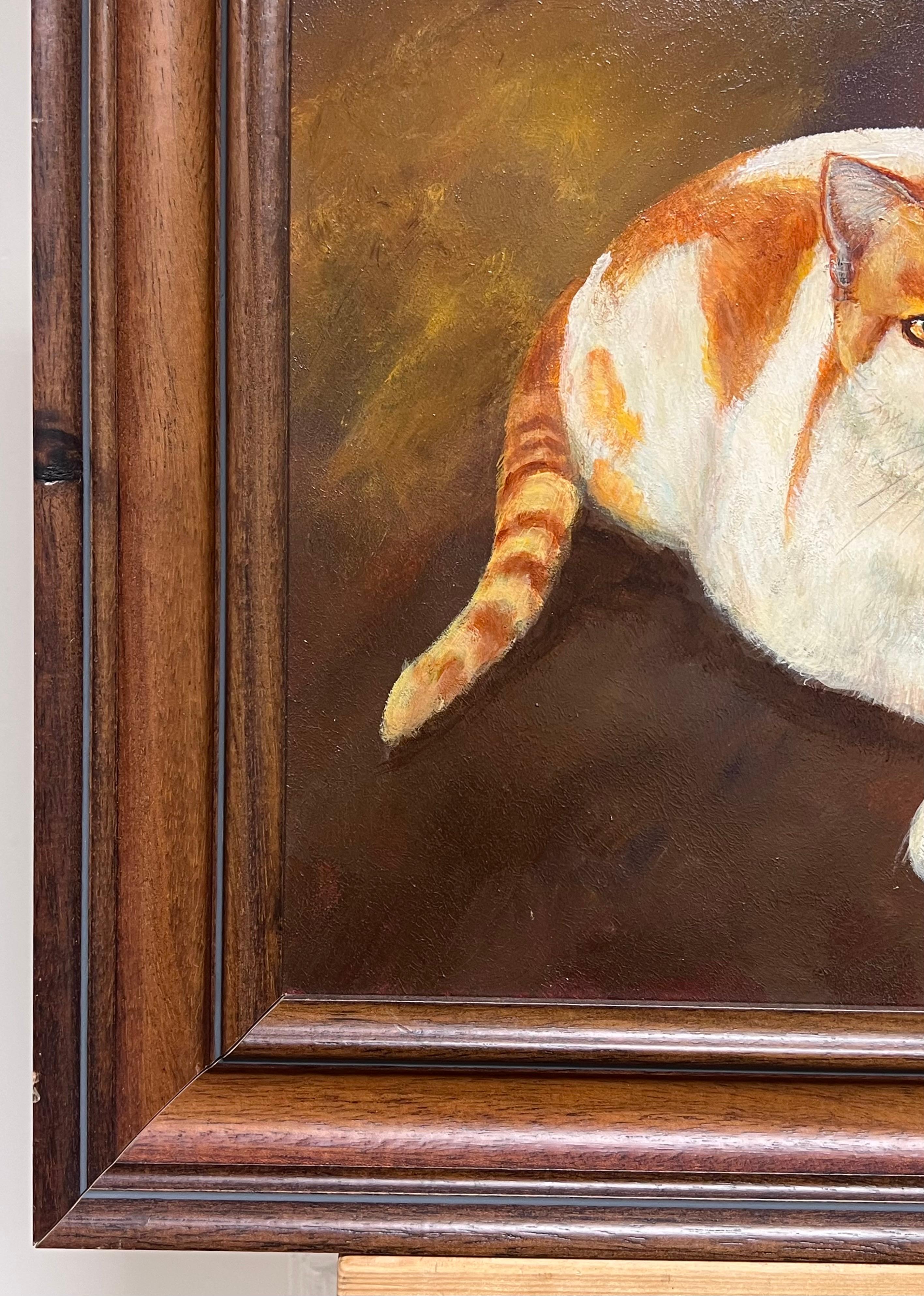 Ginger e gatti bianchi Pittura ad olio originale britannica firmata Amici felini in vendita 3