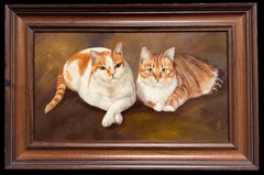 Peinture à l'huile britannique originale des amis de Feline