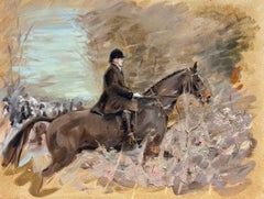 Huntsman on Horseback with Hounds 20thC British Equestrian Sporting Oil Painting