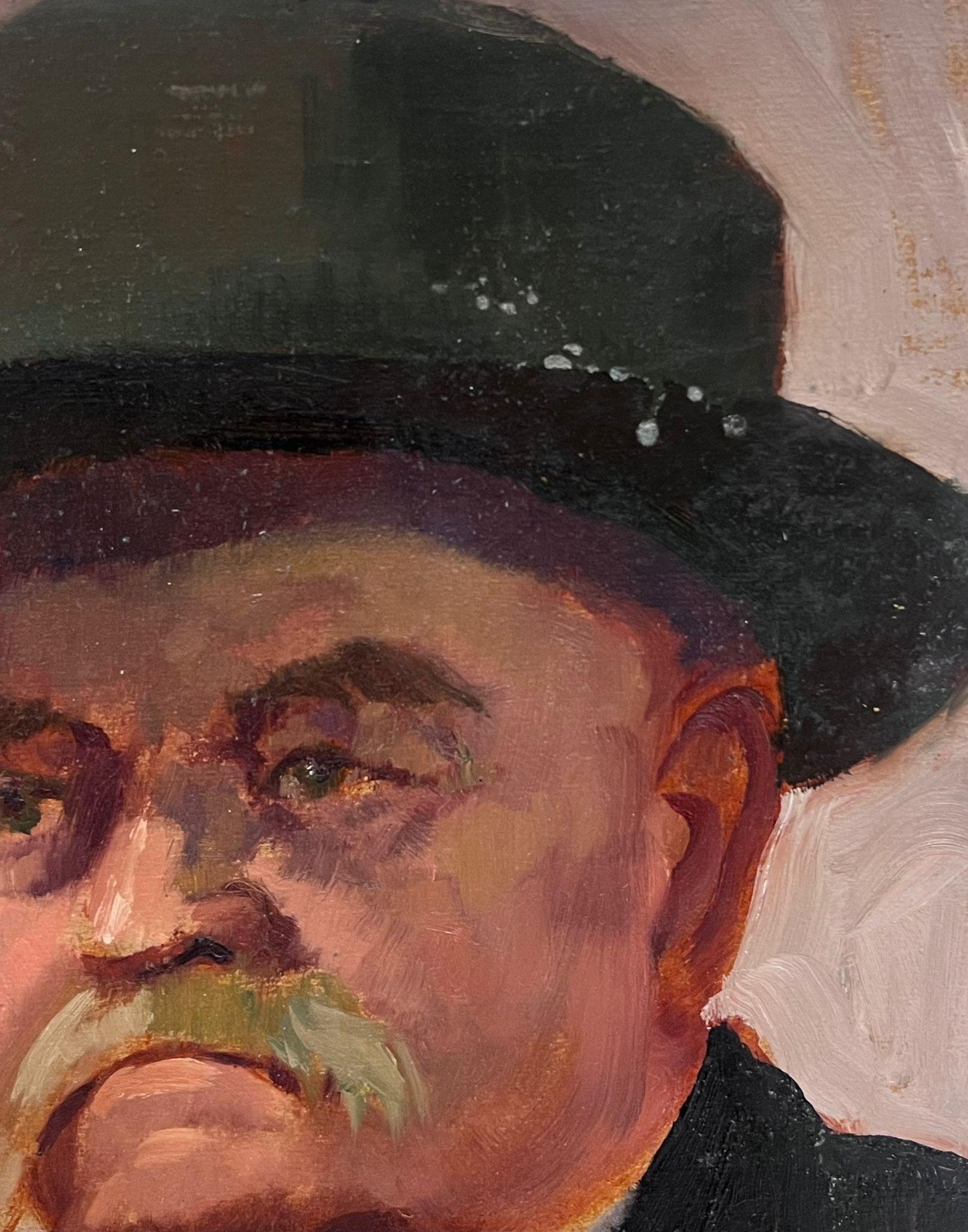 The Man in the Hat
British School, mid 20th century period
oil on thin curved board, unframed
board: 14 x 10 inches
provenance: private collection
condition: very good and sound condition 