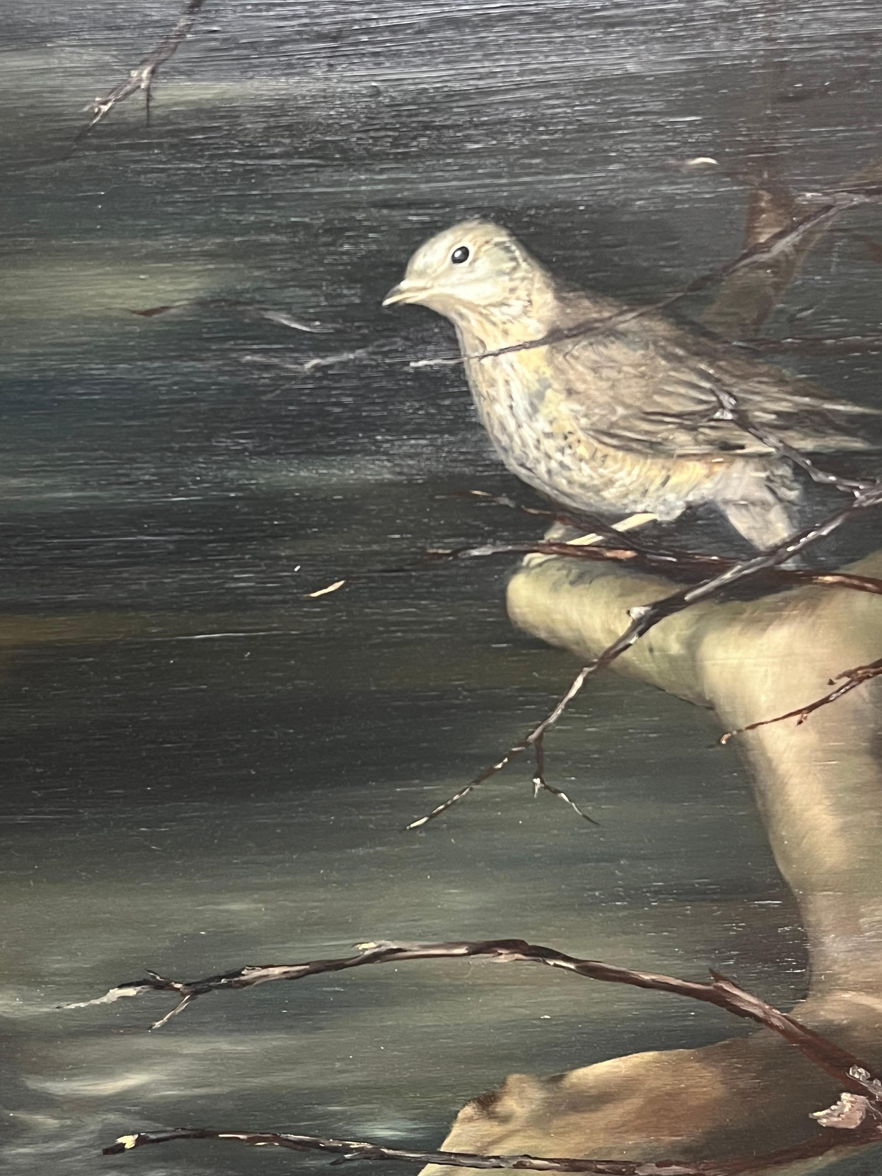 Otter Fishing the River and Bird Quiet Encounter Signed English Oil Painting 4