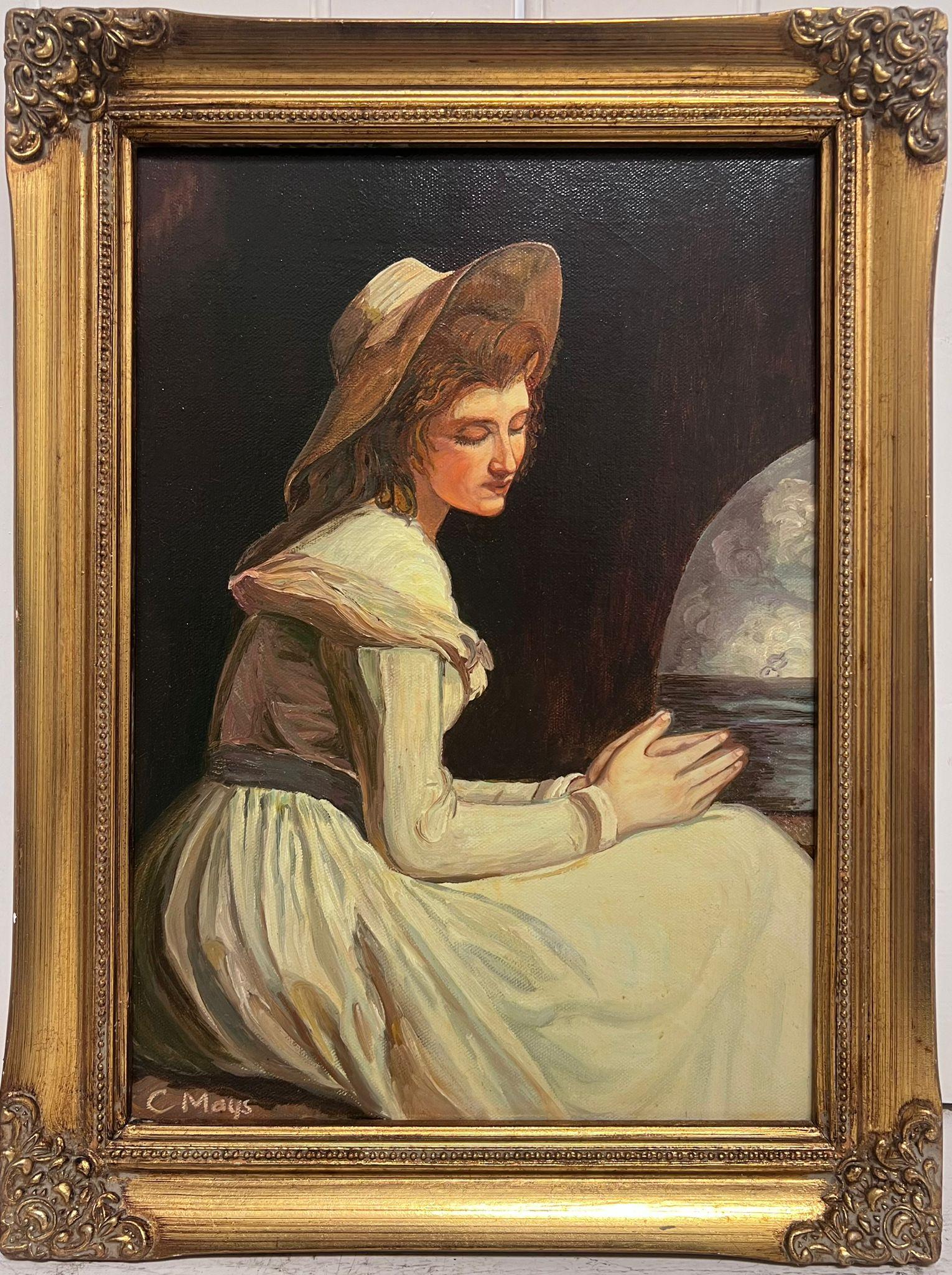 Ritratto di Emma Hamilton, amante di Lord Nelson, dipinto a olio britannico incorniciato - Painting di 20th Century British School