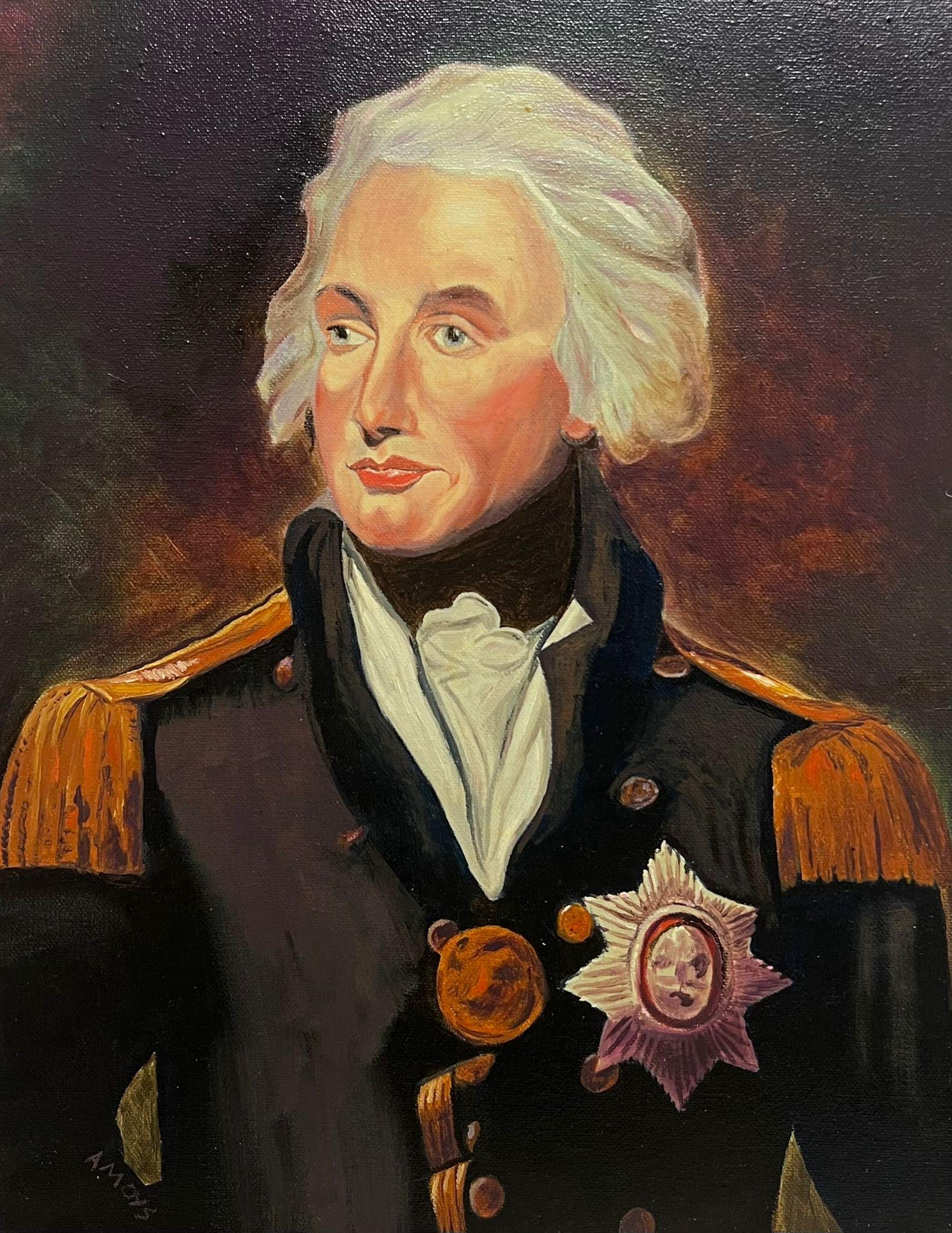 20th Century British School Portrait Painting – Vizeadmiral Lord Nelson Signiertes britisches Ölgemälde auf Leinwand