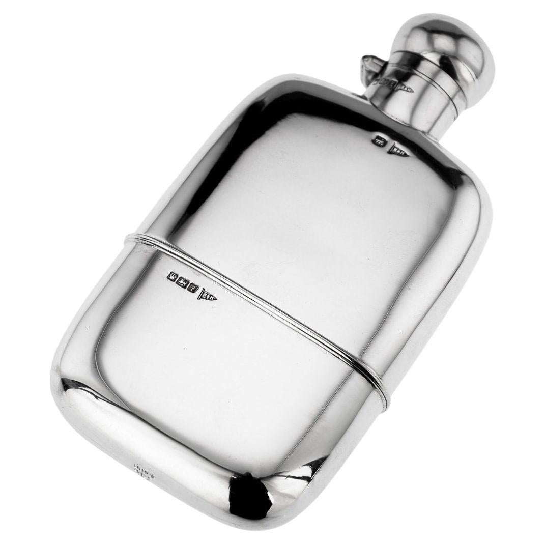 20th Century British Silver Hip Flask & Cup, Walker & Hall, c.1915