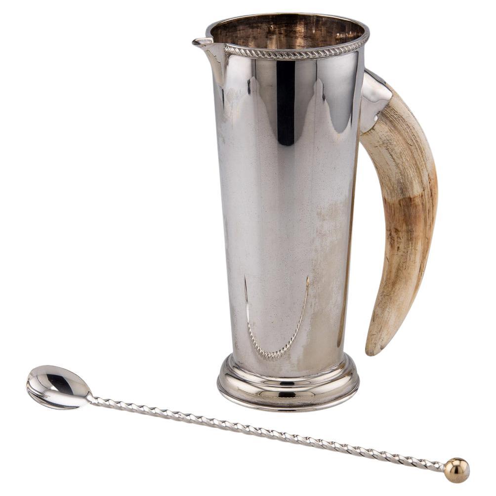 20th Century British Silver Plated & Boar Tusk Cocktail Mixing Jug, c.1930