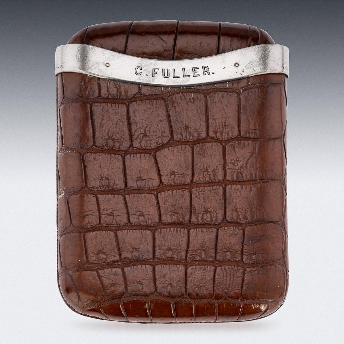 20th Century British Solid Silver & Crocodile Leather Cigar Case, London, c.1900 In Good Condition In Royal Tunbridge Wells, Kent